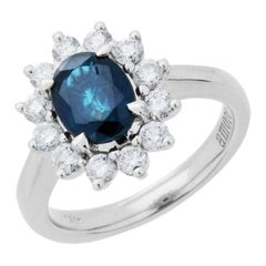 2.25 Carat Oval Cut Sapphire and Diamond Engagement Ring 18 Karat White Gold
