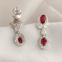 Ruby Diamond Butterfly Halo Drop Earrings 2.25 Ct 18k White Gold