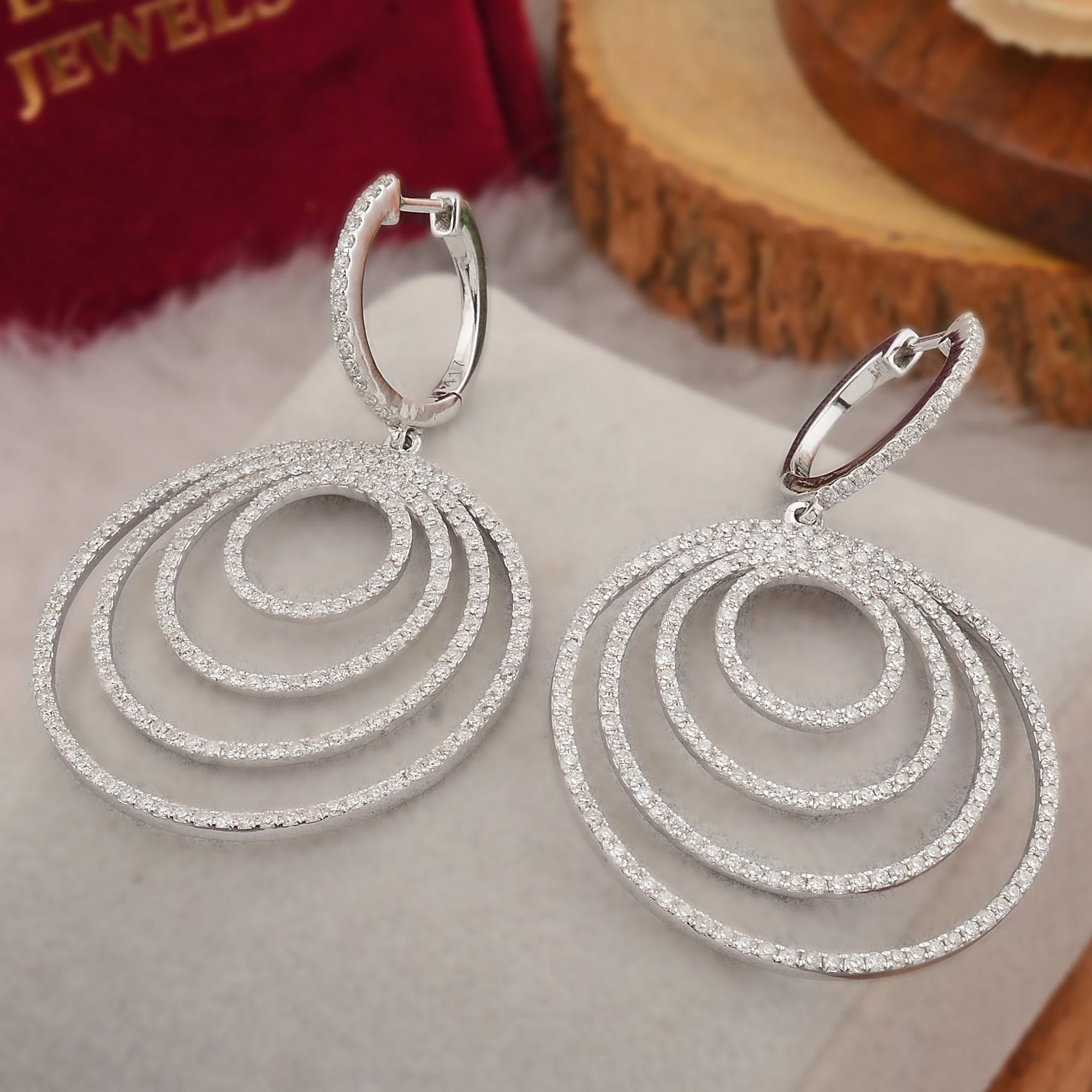 Modern 2.25 Carat Pave Diamond Multi Circle Dangle Earrings 10k White Gold Fine Jewelry For Sale
