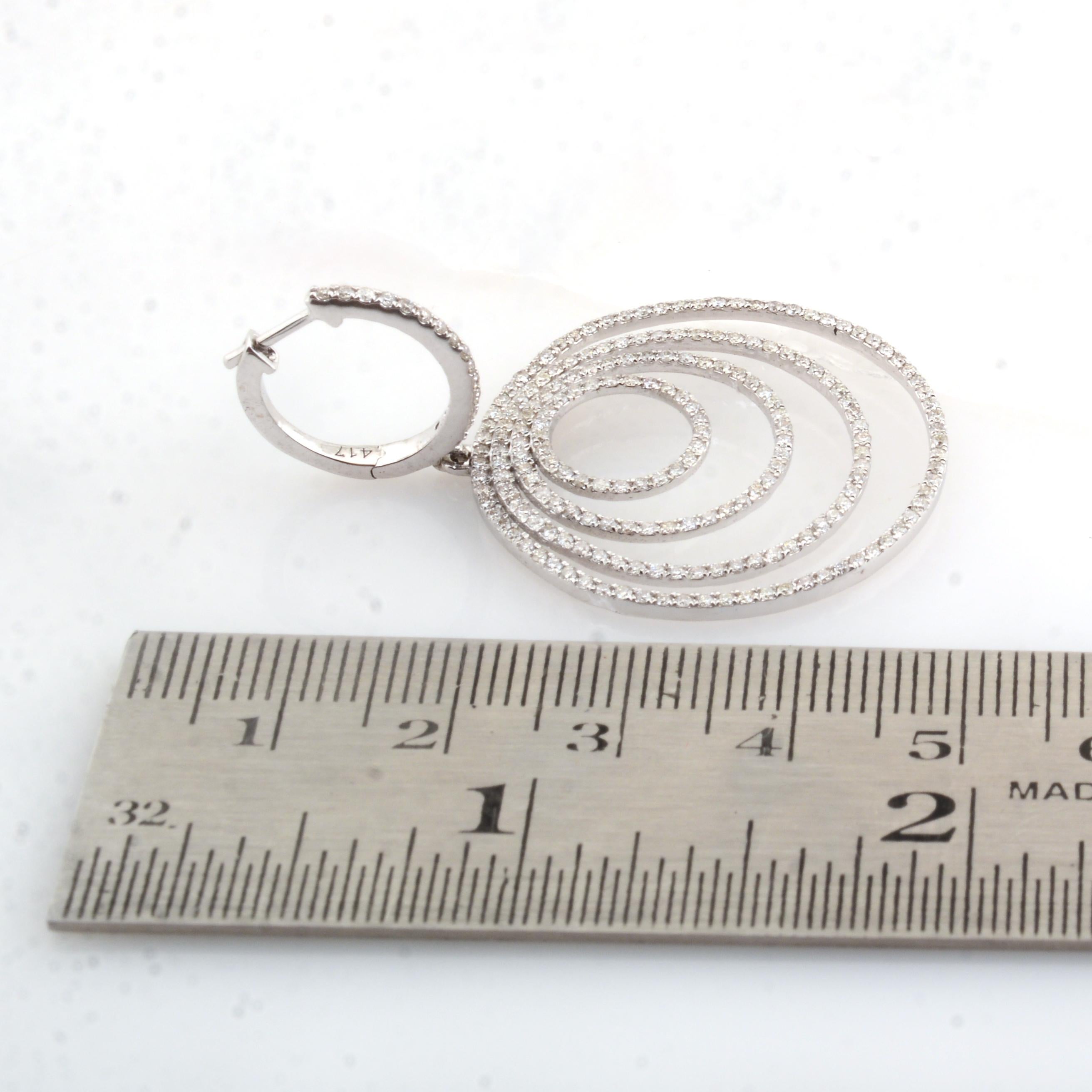 Round Cut 2.25 Carat Pave Diamond Multi Circle Dangle Earrings 10k White Gold Fine Jewelry For Sale