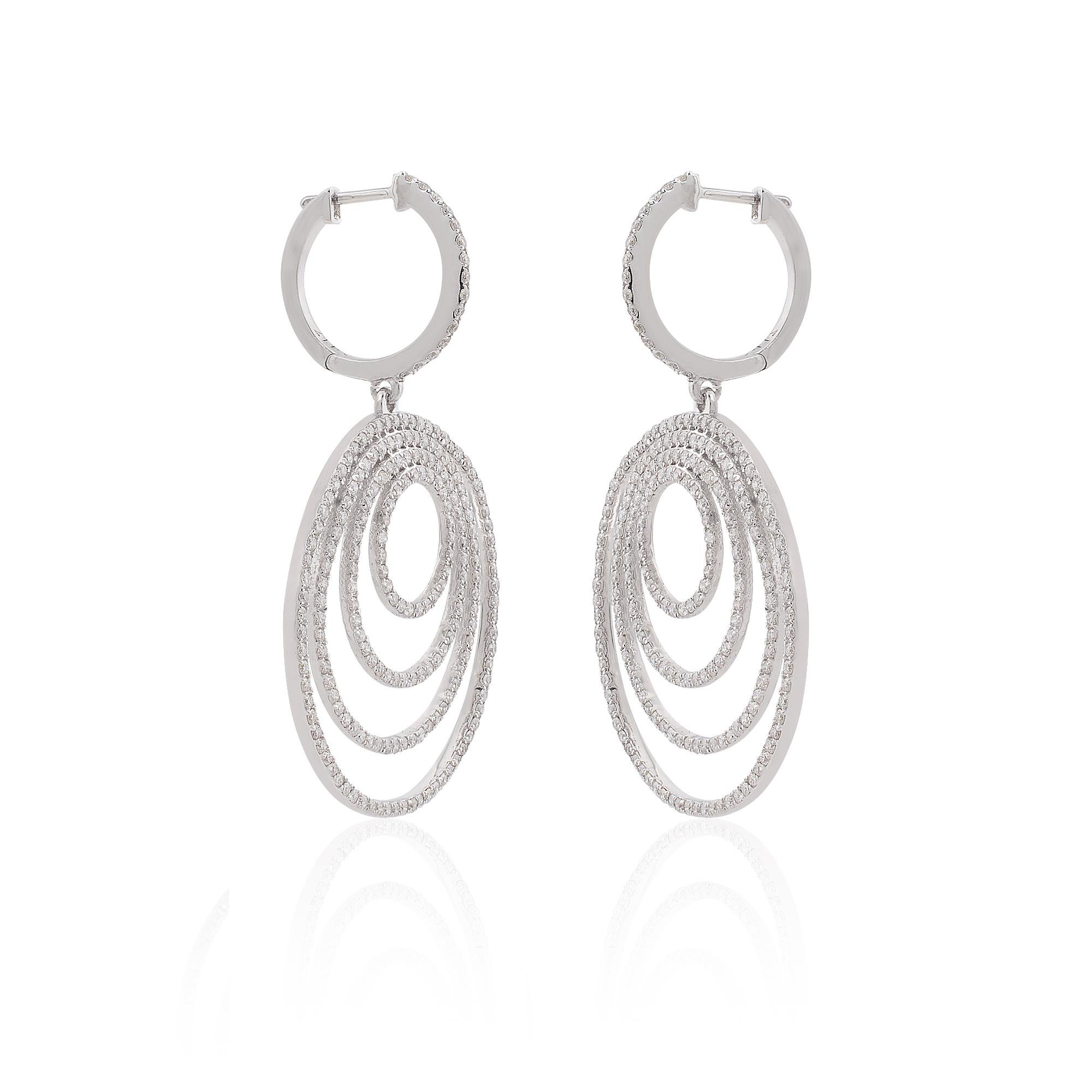 2.25 Carat Pave Diamond Multi Circle Dangle Earrings 10k White Gold Fine Jewelry In New Condition For Sale In Diera, Dubai
