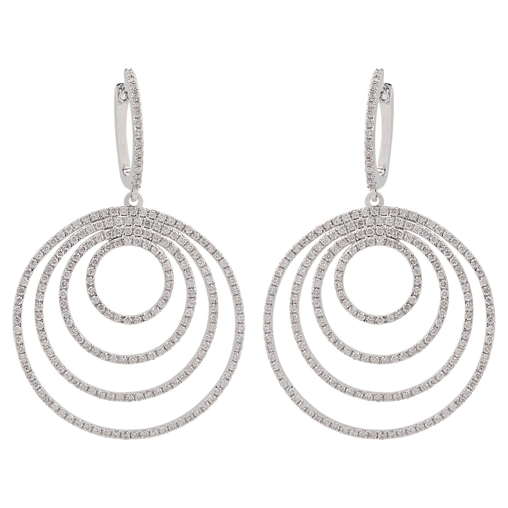 2.25 Carat Pave Diamond Multi Circle Dangle Earrings 10k White Gold Fine Jewelry