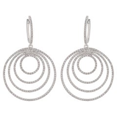 2.25 Carat Pave Diamond Multi Circle Dangle Earrings 10k White Gold Fine Jewelry