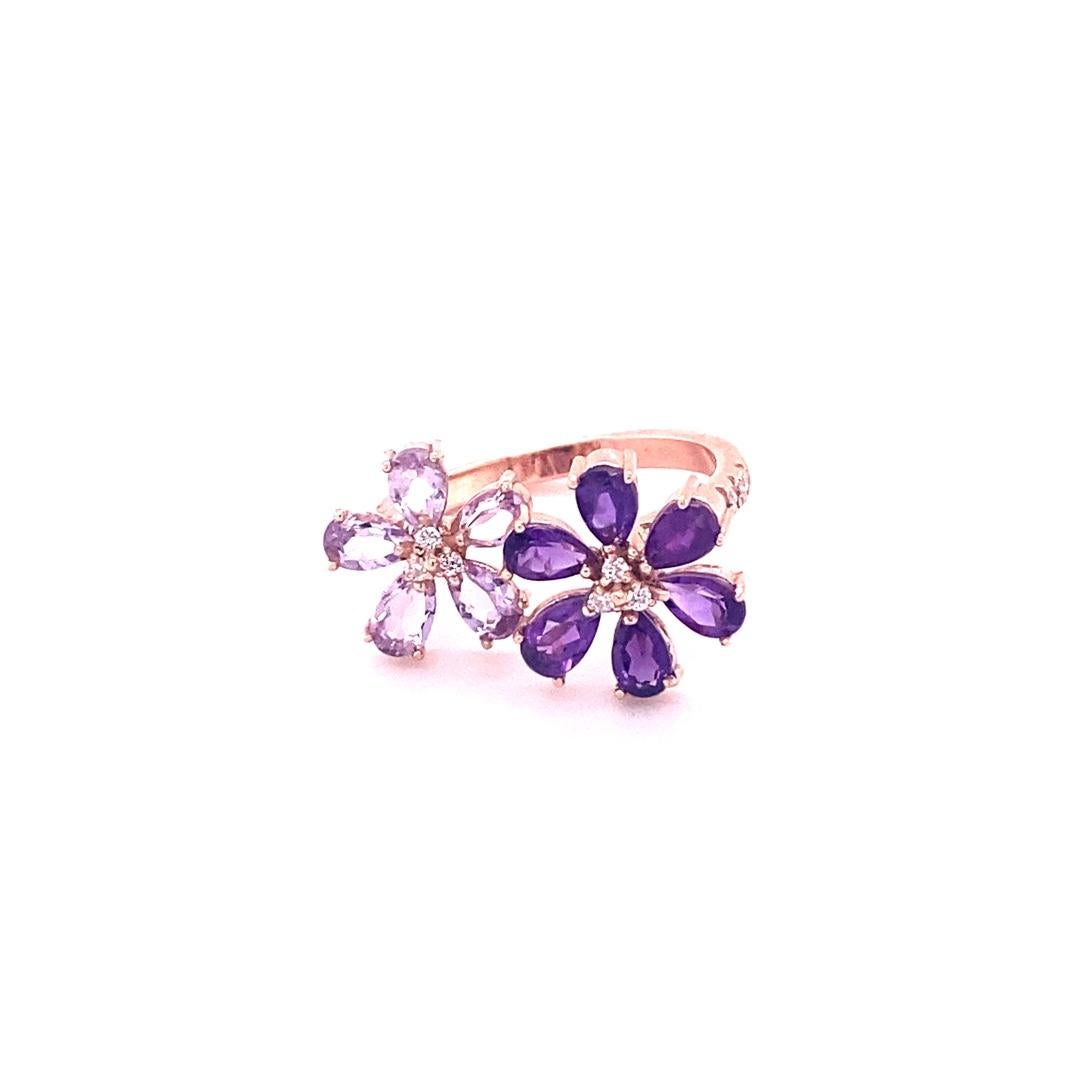 Contemporary 2.25 Carat Pear Cut Amethyst Diamond Rose Gold Cocktail Ring For Sale