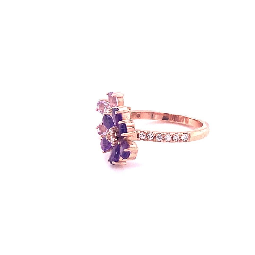 2.25 Carat Pear Cut Amethyst Diamond Rose Gold Cocktail Ring In New Condition For Sale In Los Angeles, CA
