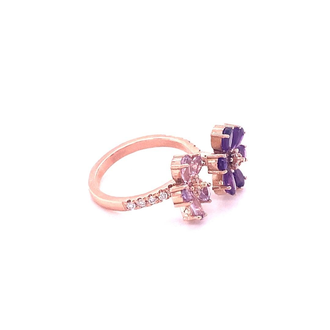 Women's 2.25 Carat Pear Cut Amethyst Diamond Rose Gold Cocktail Ring For Sale