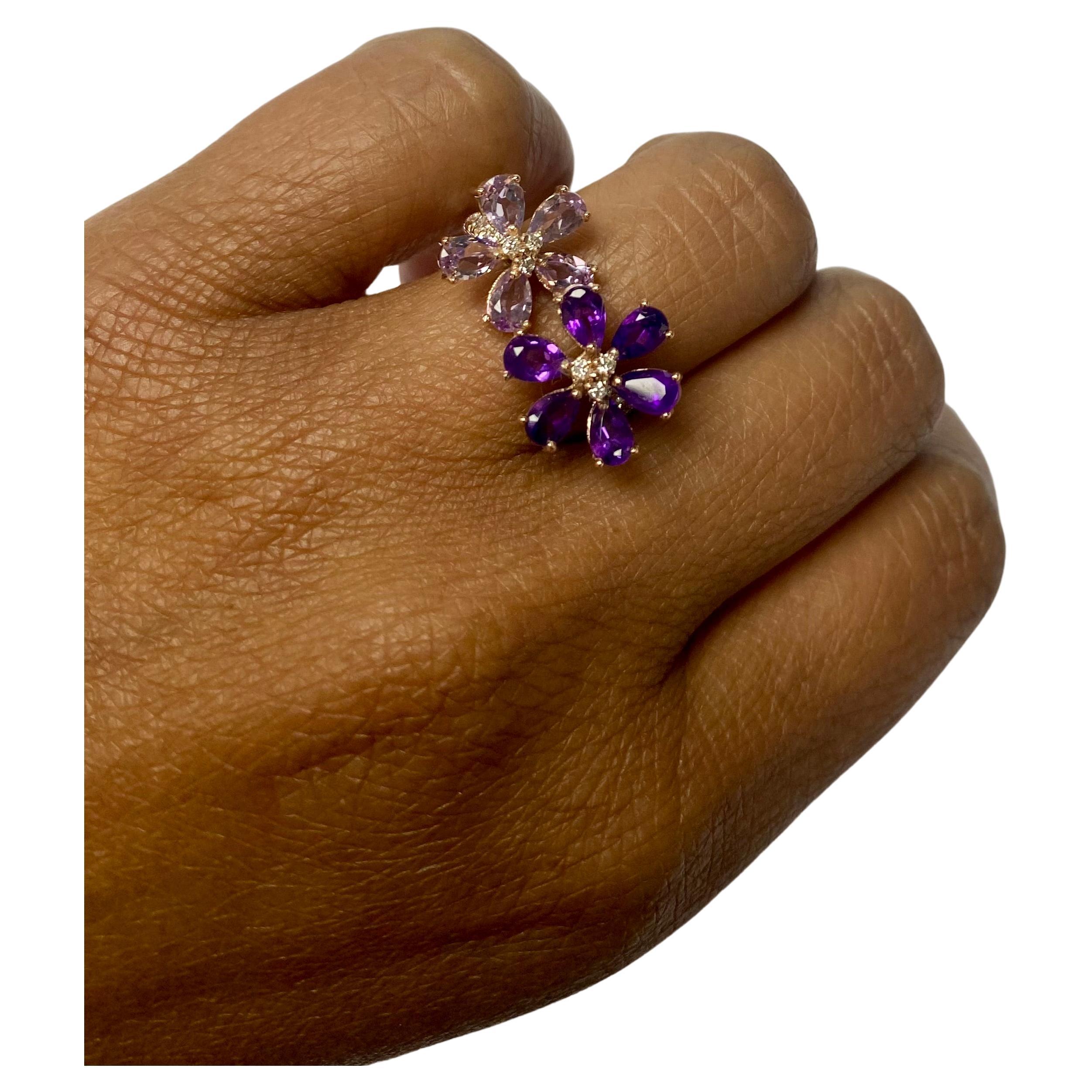 2.25 Carat Pear Cut Amethyst Diamond Rose Gold Cocktail Ring For Sale 1