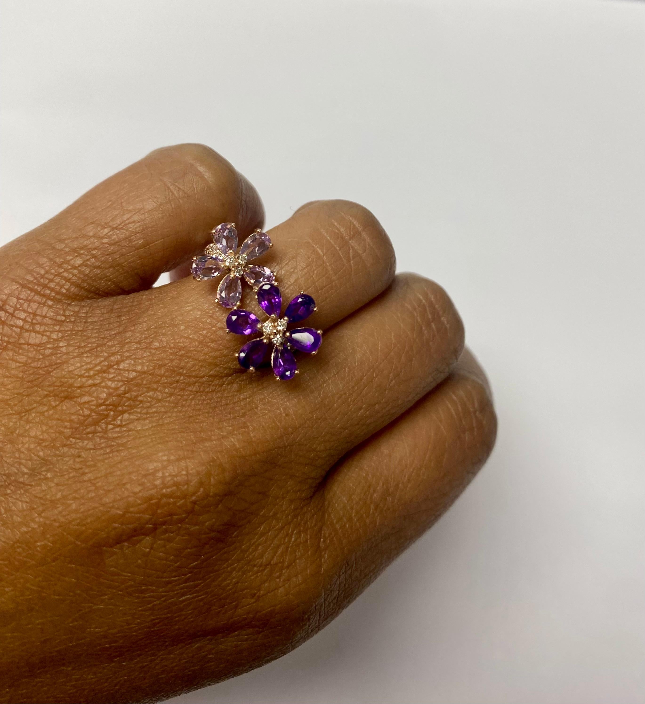 2.25 Carat Pear Cut Amethyst Diamond Rose Gold Cocktail Ring For Sale 2