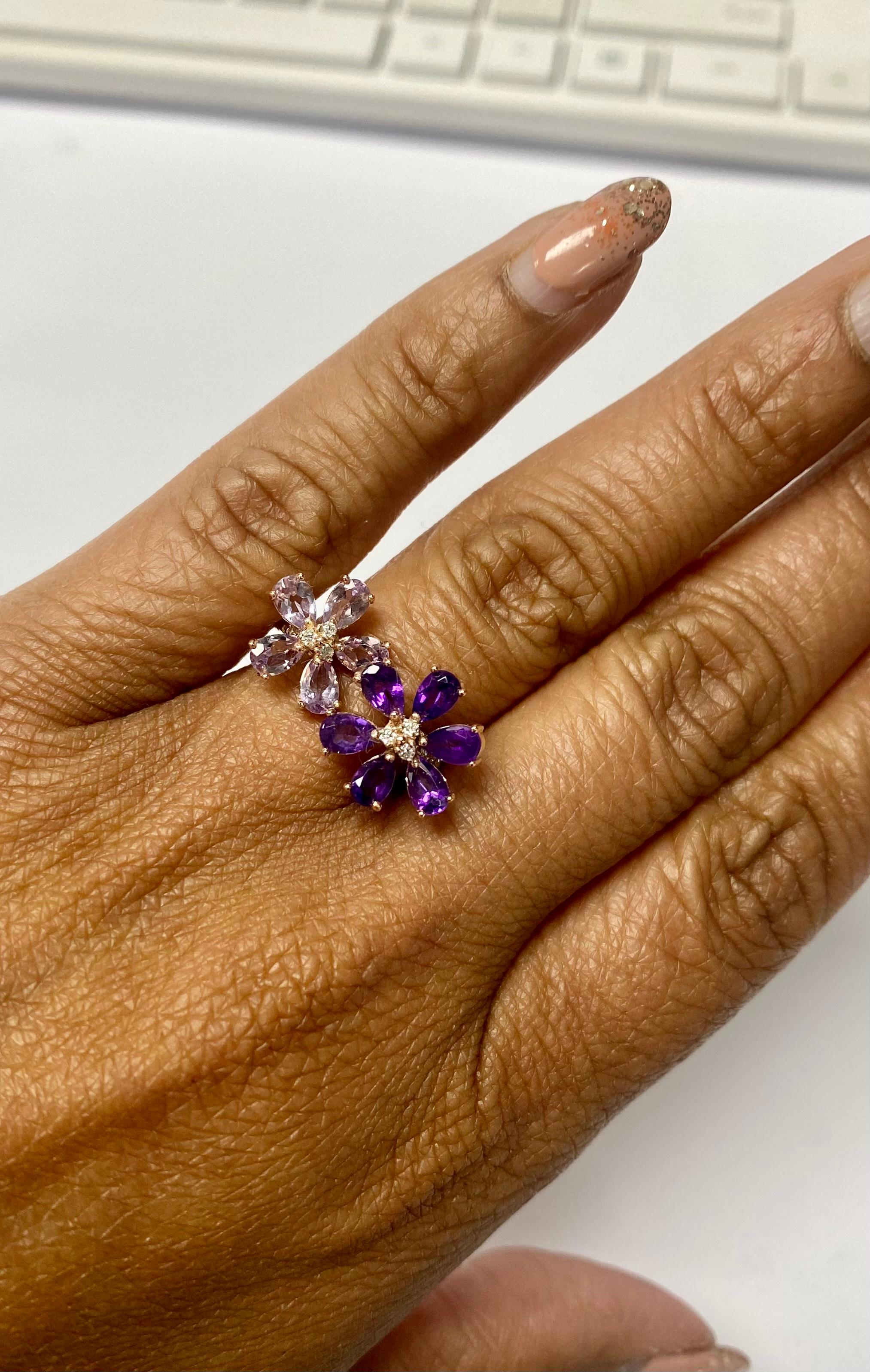 2.25 Carat Pear Cut Amethyst Diamond Rose Gold Cocktail Ring For Sale 3