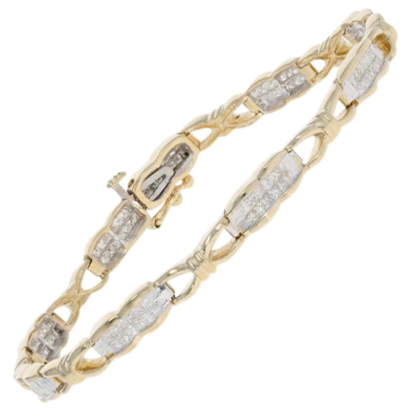 2.25 Carat Princess Cut Diamond Bracelet, 14 Karat Yellow Gold Link