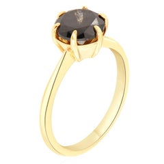 2.25 Carat Round Black Diamond 14k Yellow Gold Solitaire Ring