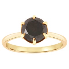 2,25 Karat runder schwarzer Diamant 14k Gelbgold Solitär Ring