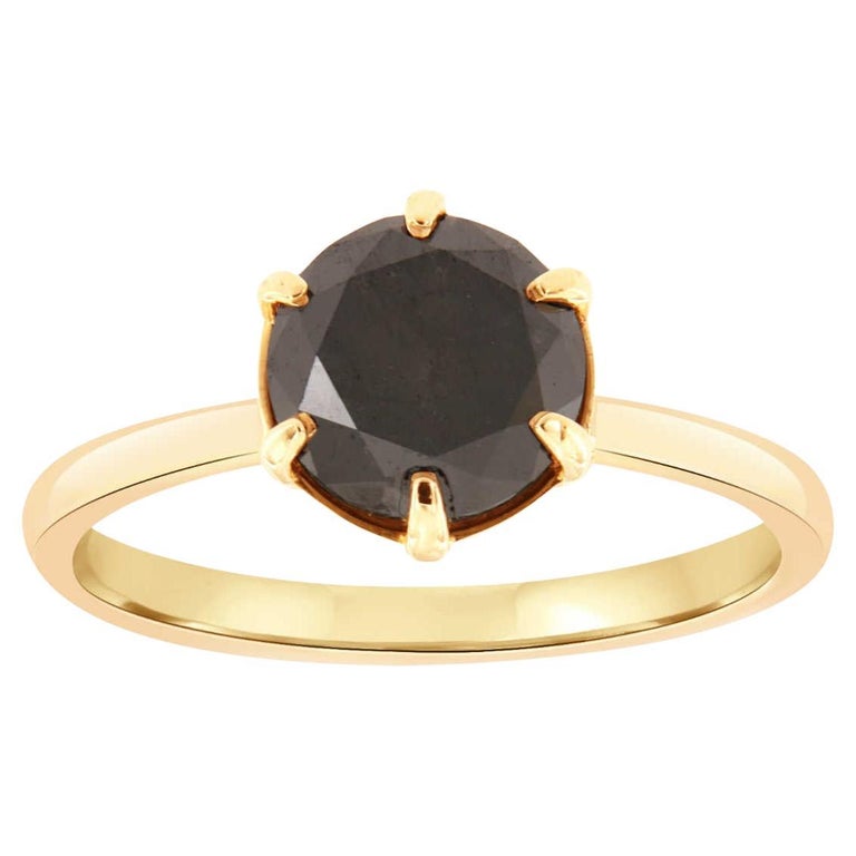 2,25 Karat runder schwarzer Diamant 14k Gelbgold Solitär Ring im Angebot  bei 1stDibs