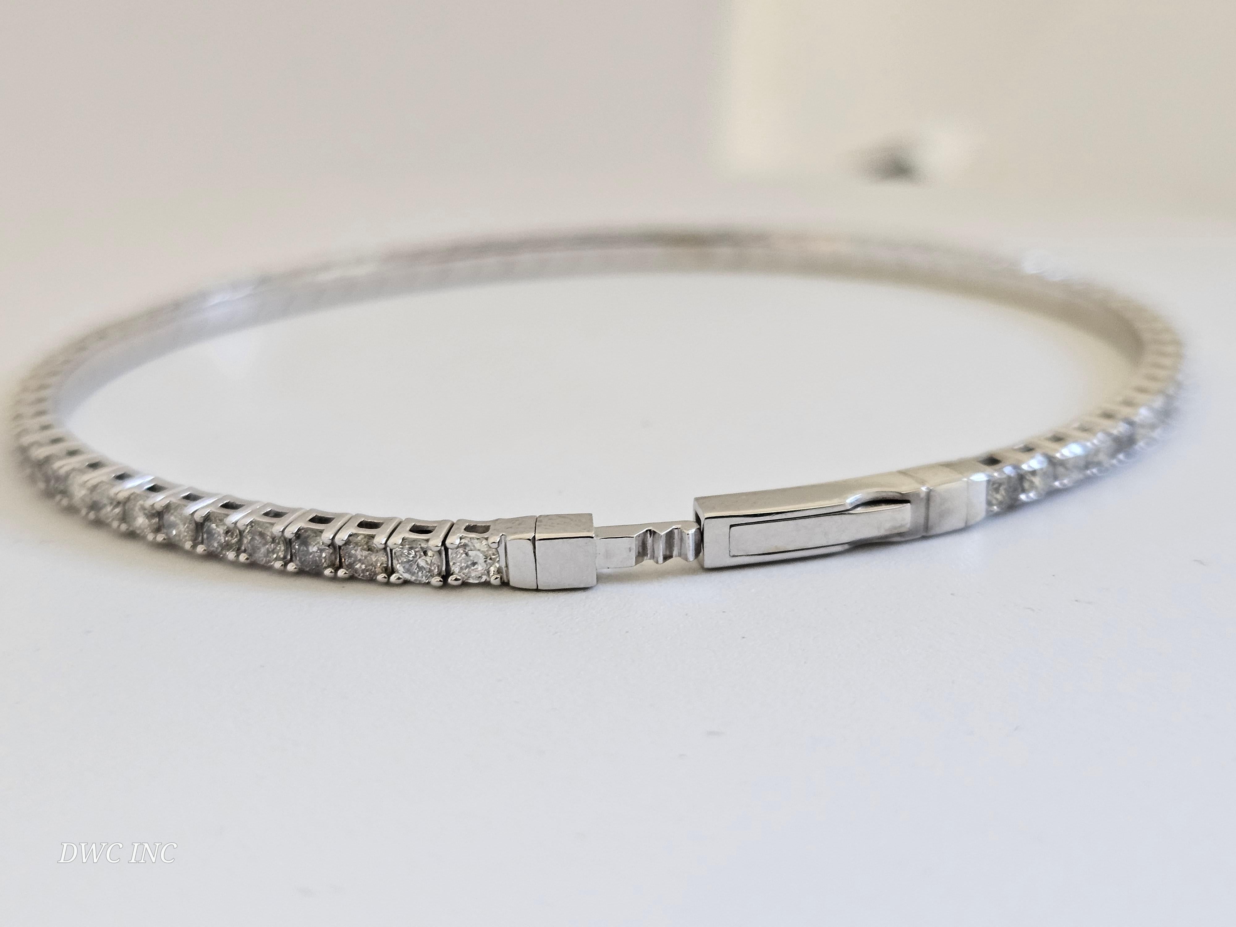 2.25 Carat Round Brilliant Cut Diamond Full Bangle Bracelet 14 Karat White Gold In New Condition For Sale In Great Neck, NY