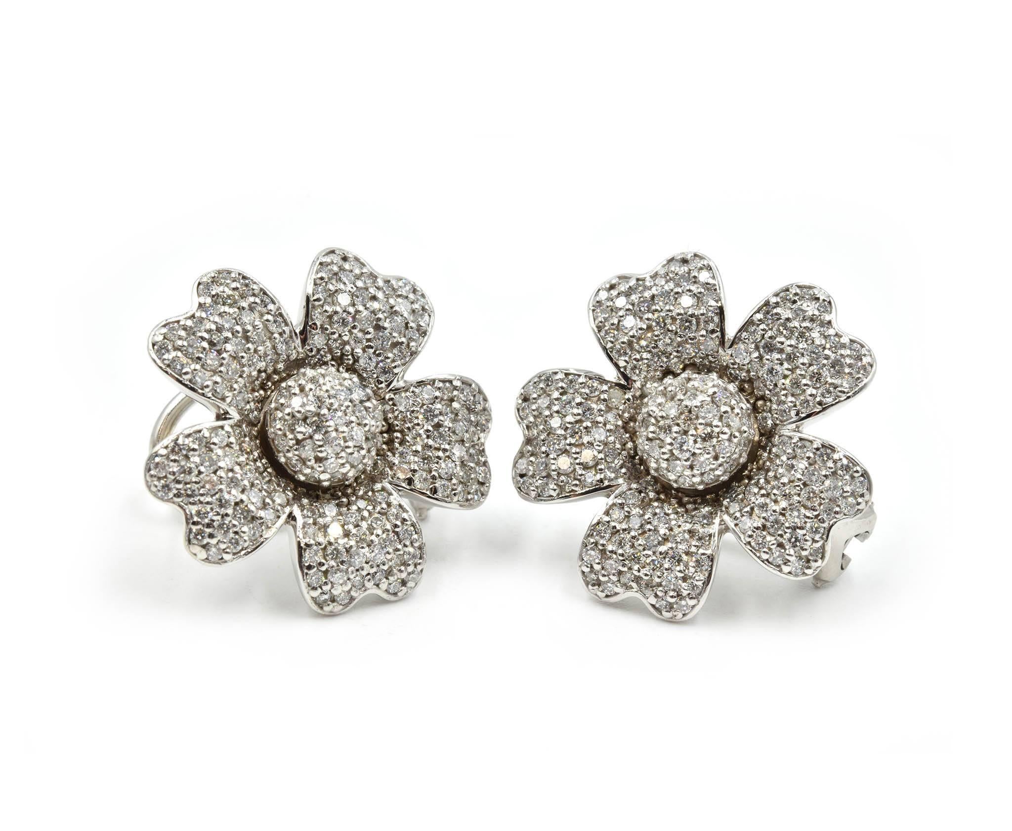 2.25 Carat Round Brilliant Diamond Flower Earrings 14 Karat White Gold In Excellent Condition In Scottsdale, AZ