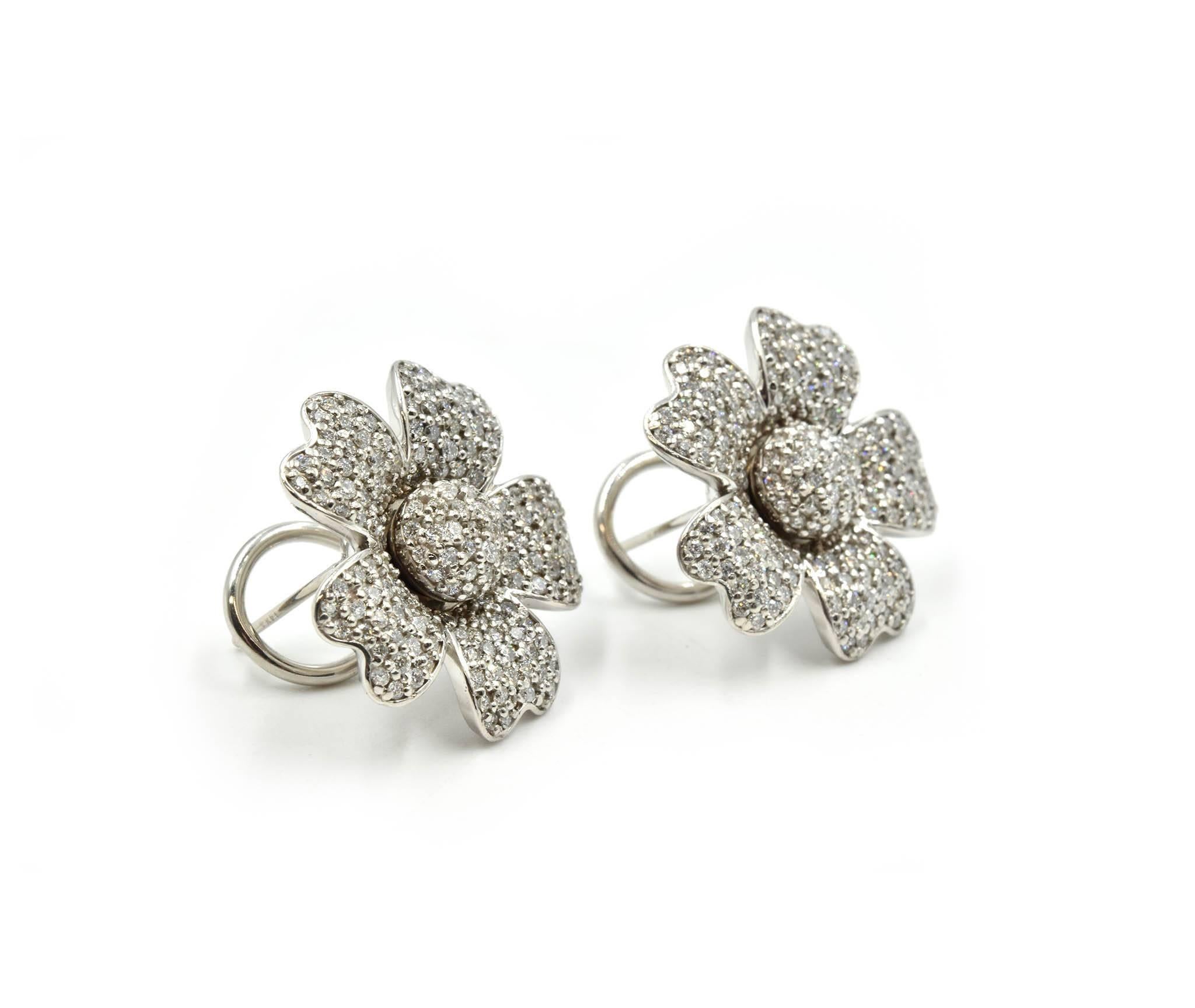 2.25 Carat Round Brilliant Diamond Flower Earrings 14 Karat White Gold 1