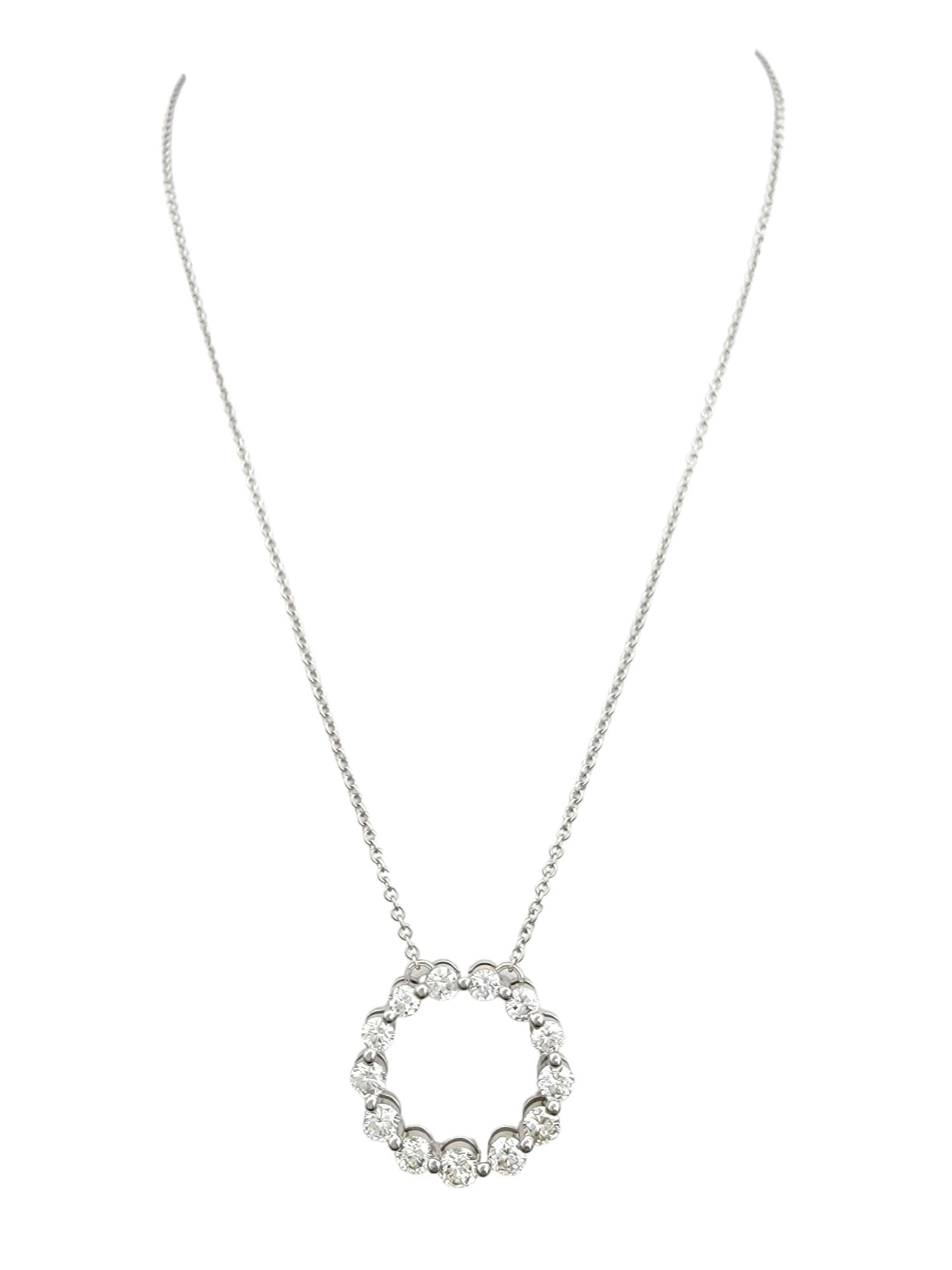 2.25 Carat Round Diamond Open Circle Pendant Necklace in 14 Karat White Gold In Good Condition For Sale In Scottsdale, AZ