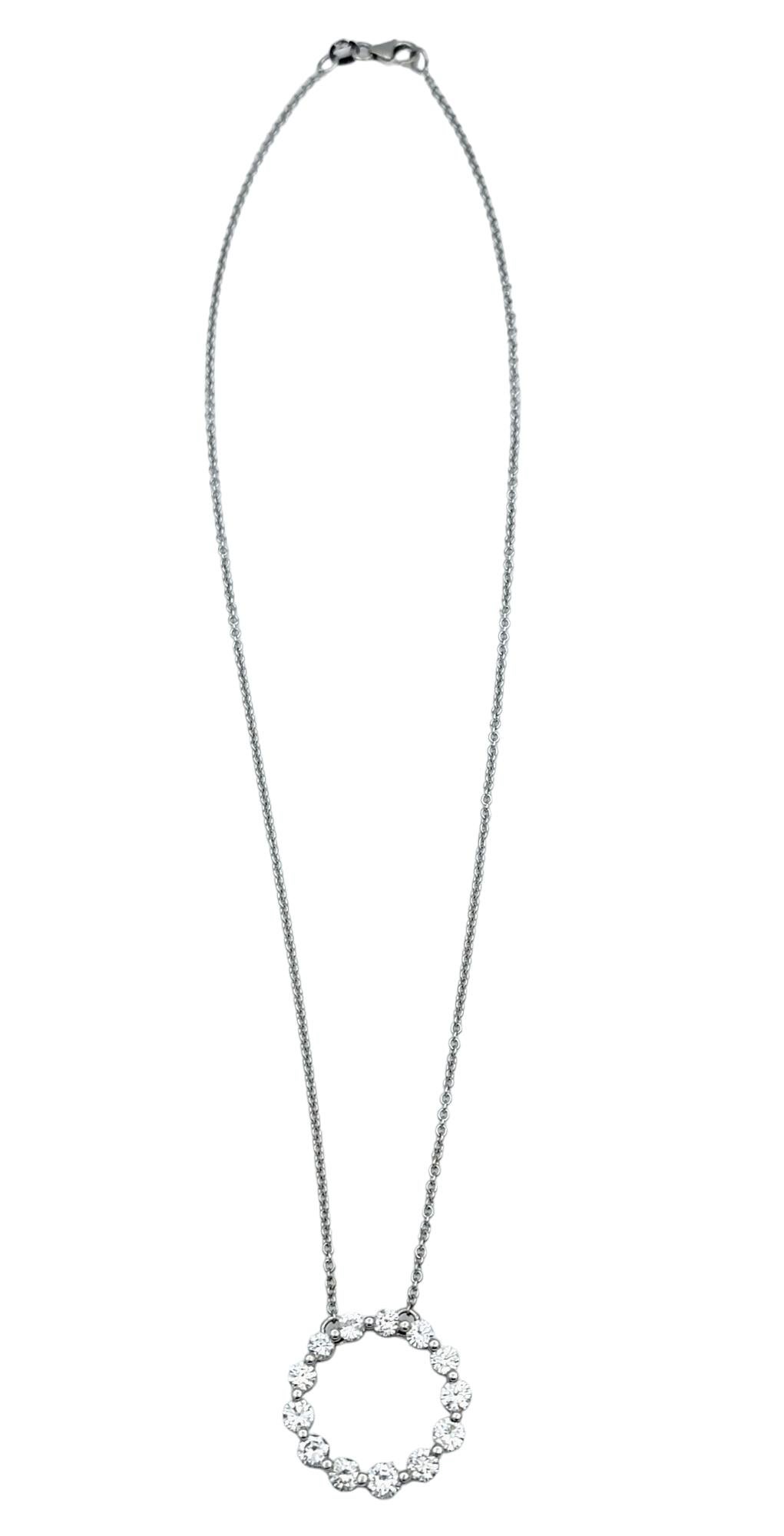 Women's 2.25 Carat Round Diamond Open Circle Pendant Necklace in 14 Karat White Gold For Sale