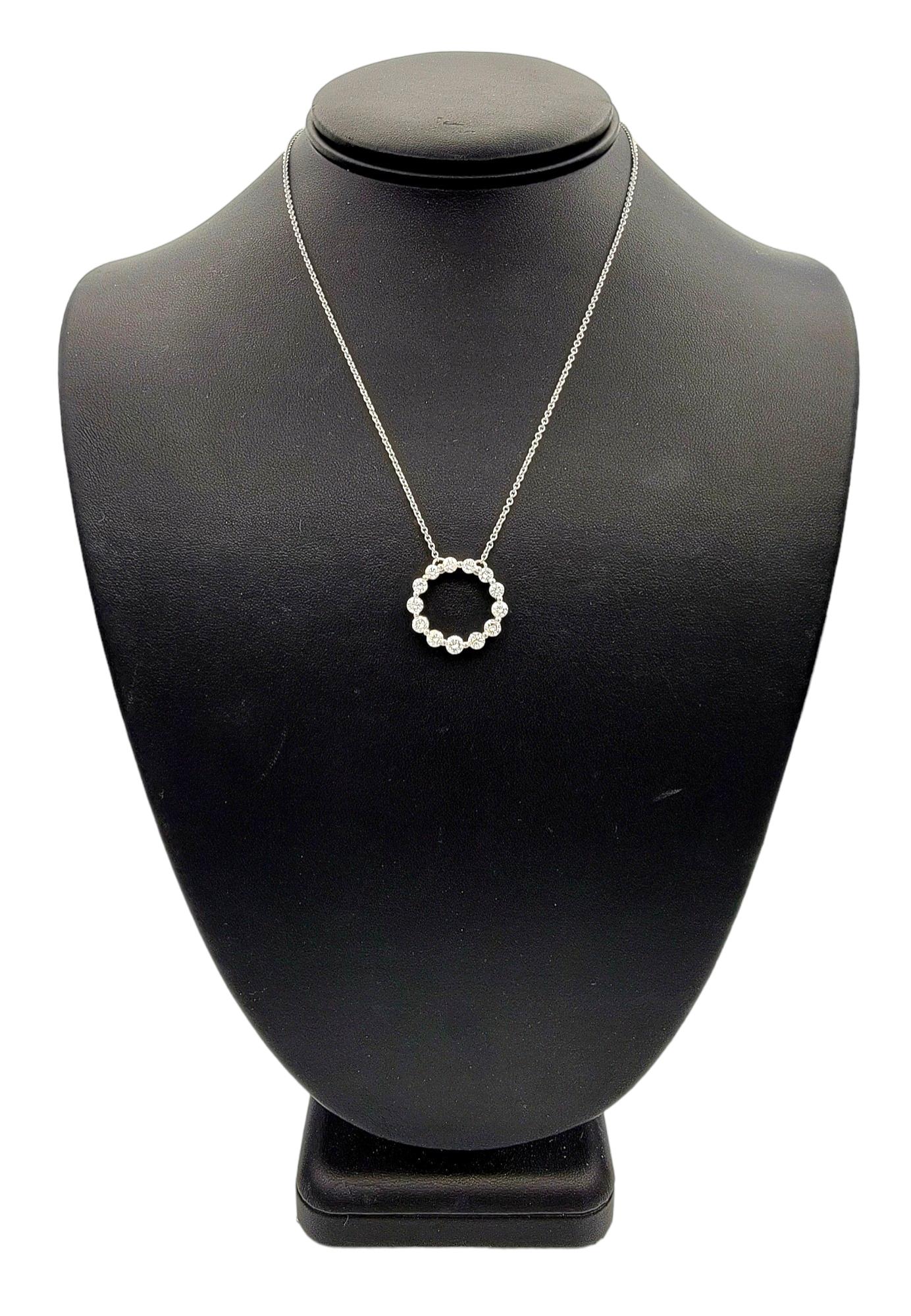 2.25 Carat Round Diamond Open Circle Pendant Necklace in 14 Karat White Gold For Sale 3