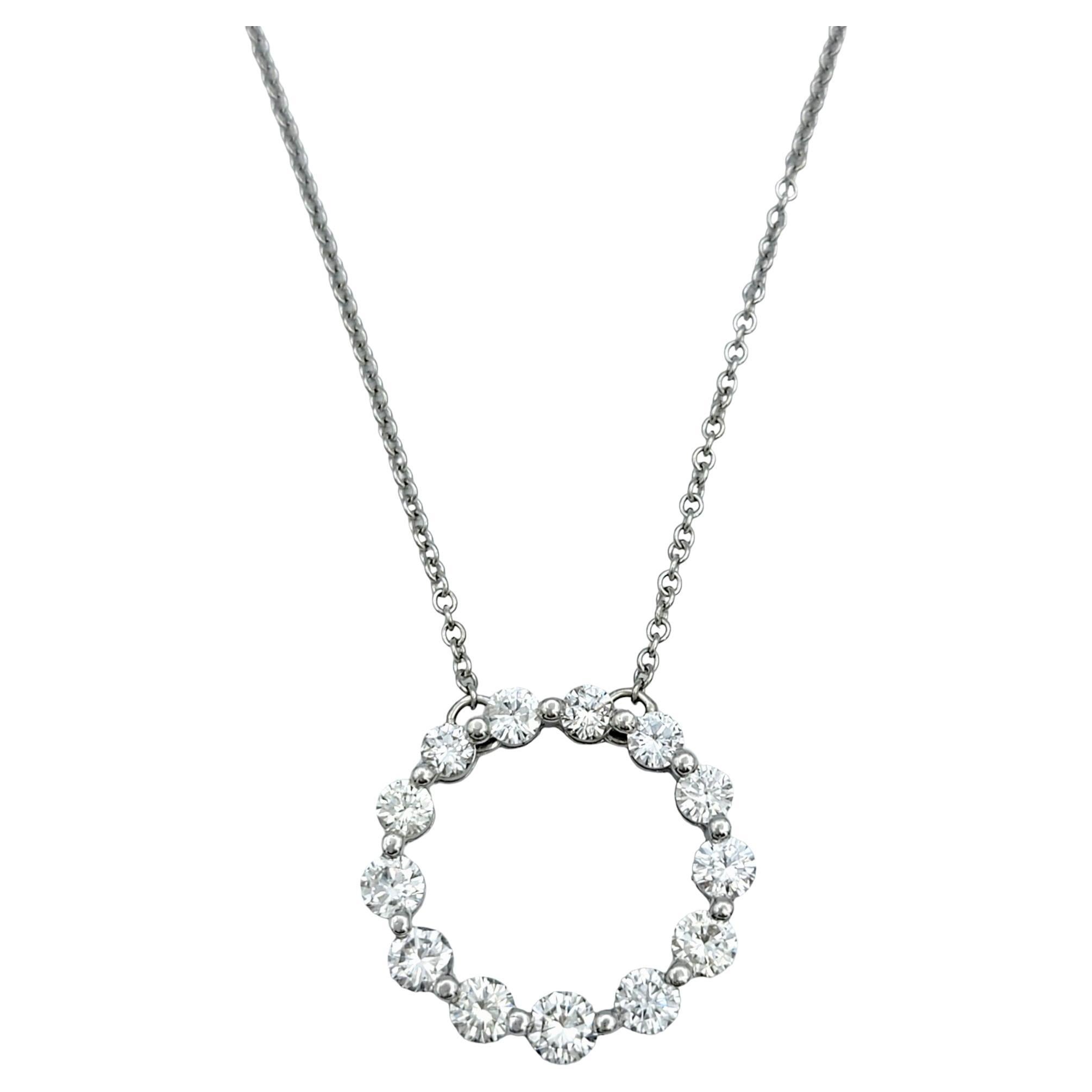 2.25 Carat Round Diamond Open Circle Pendant Necklace in 14 Karat White Gold For Sale