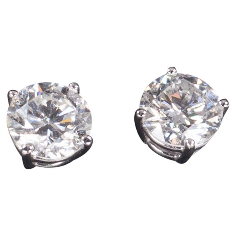 2.25 Carat Round Diamond Stud Earrings in White Gold Screwbacks For Sale