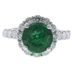 2.25 Carat Round Emerald and Diamond Ring in 18K White Gold