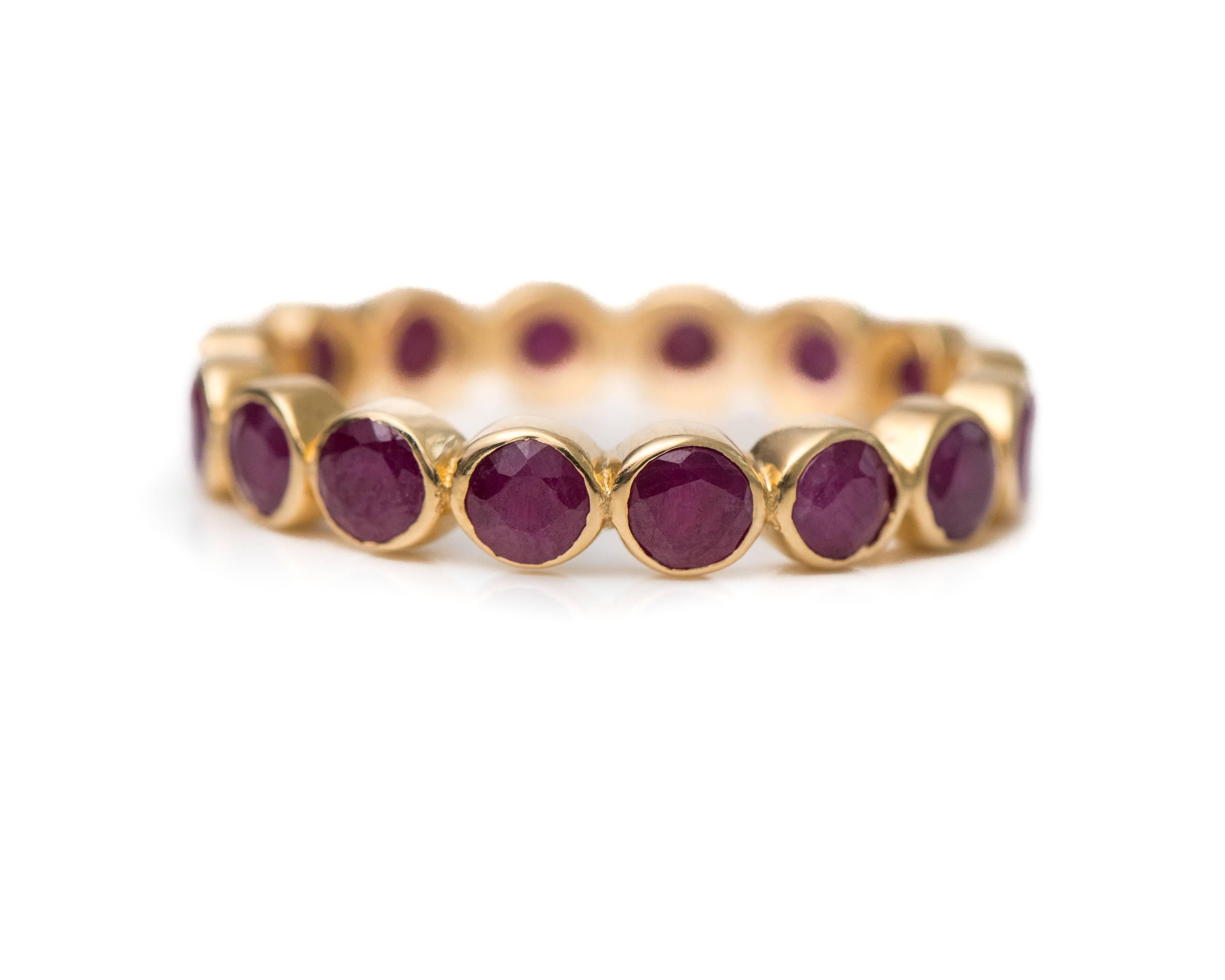 Women's or Men's 2.25 Carat Ruby and 18 Karat Yellow Gold Eternity Band For Sale