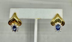 2.25 Carat Sapphire 20 Diamond Halo Earrings 18 Karat Gold Wedding Heart