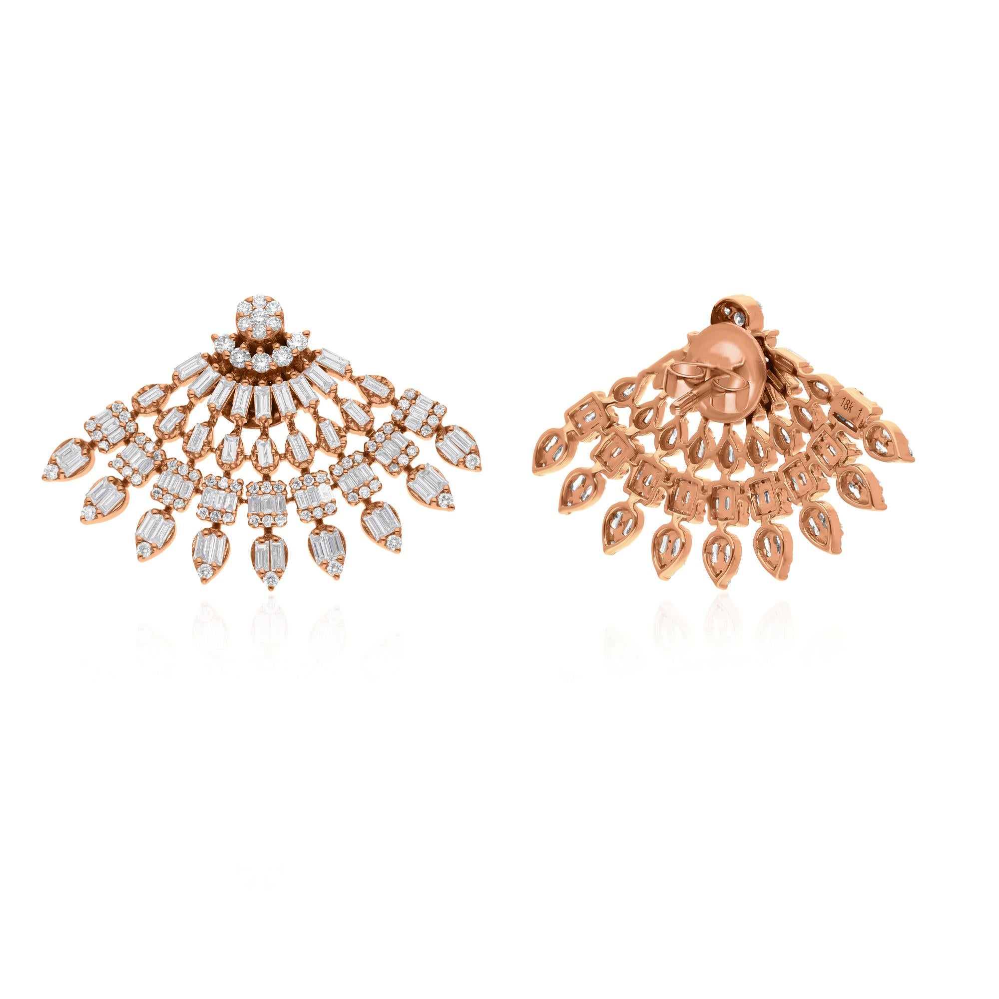 Modern 2.25 Carat SI Clarity HI Color Baguette Diamond Fine Earrings 14 Karat Rose Gold For Sale