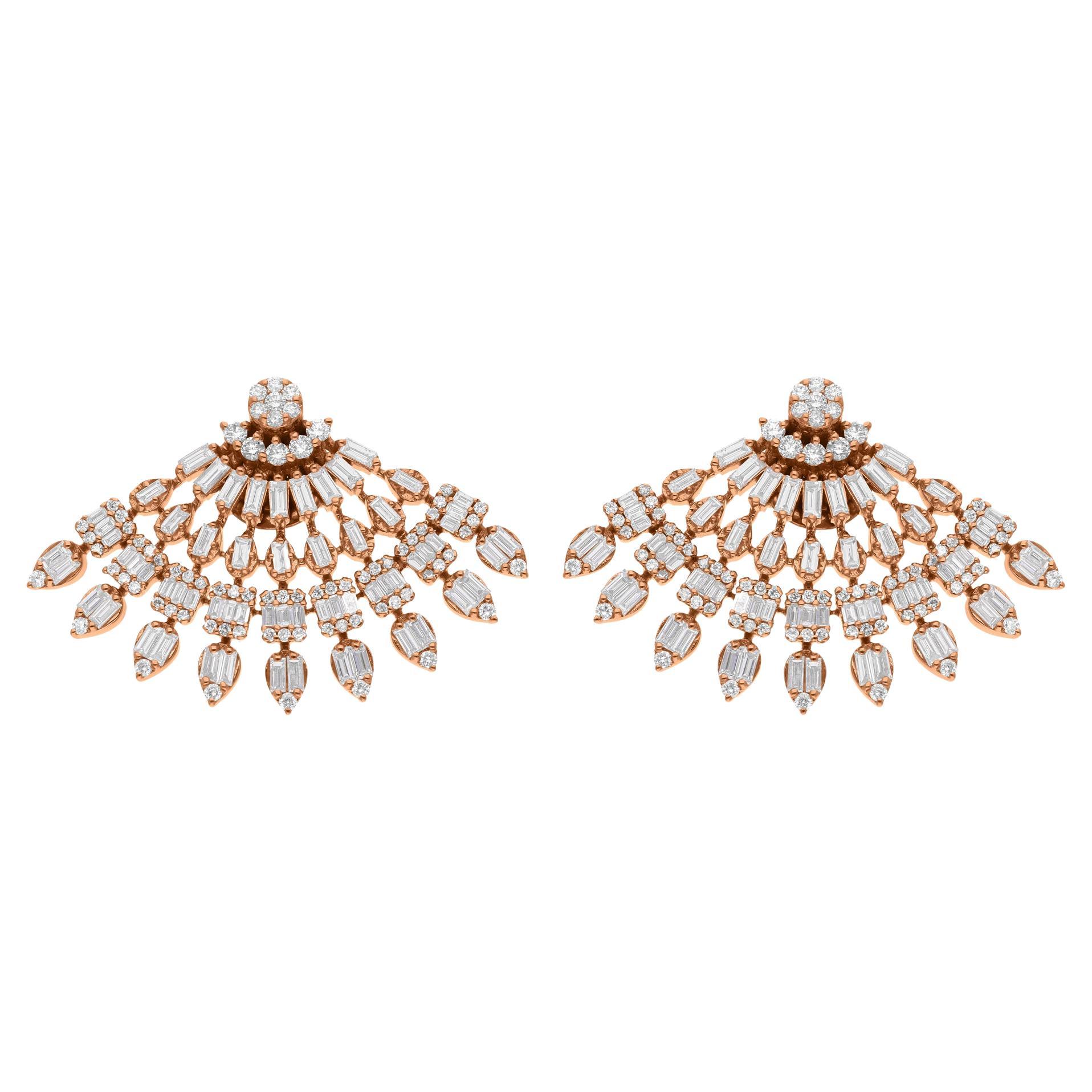 2,25 Karat SI Reinheit HI Farbe Baguette Diamant feine Ohrringe 14 Karat Roségold