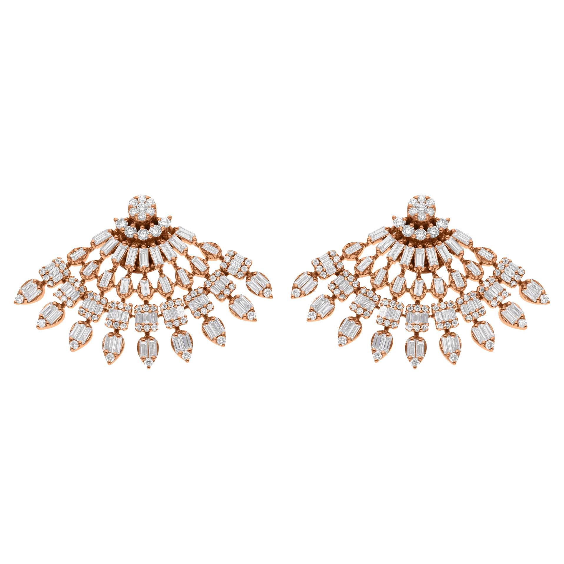 2.25 Carat SI Clarity HI Color Baguette Diamond Fine Earrings 18 Karat Rose Gold