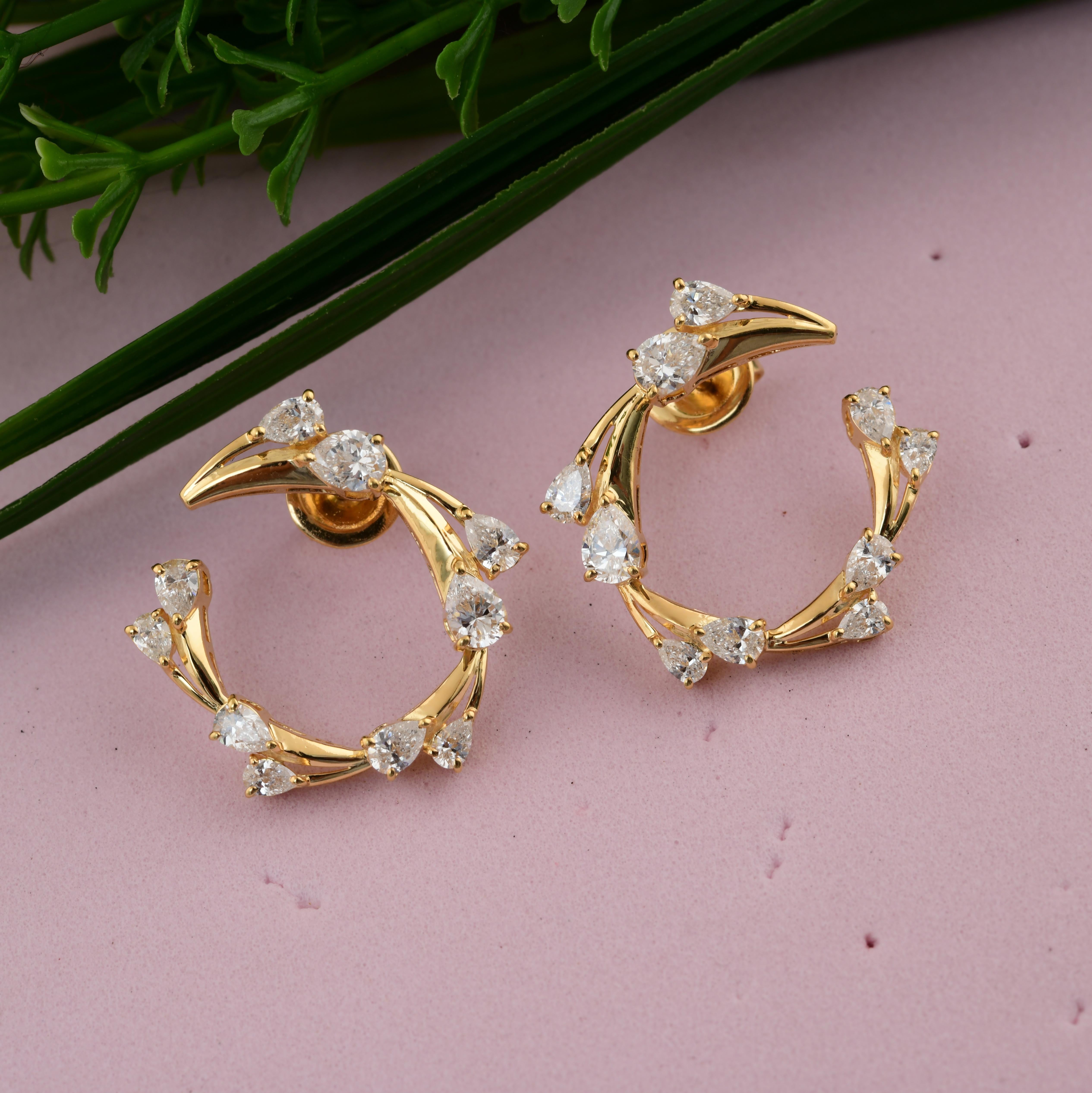 Pear Cut 2.25 Carat SI Clarity HI Color Diamond Earrings 18 Karat Yellow Gold Jewelry For Sale