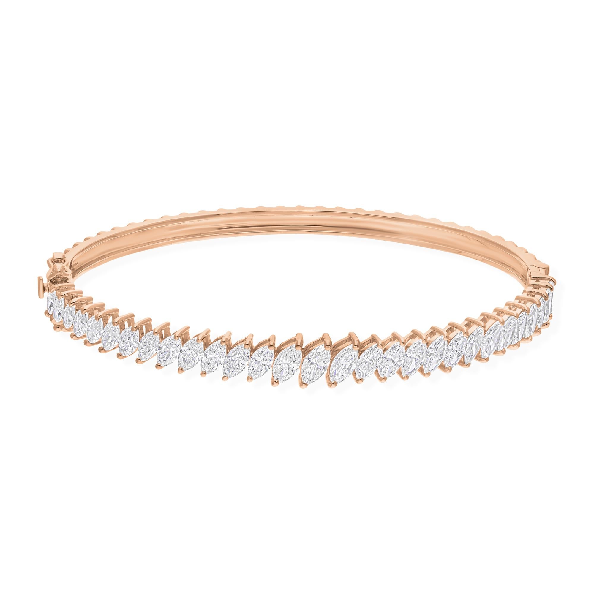 2.25 Carat SI/H Marquise Diamond Bangle Modern Bracelet 18k Rose Gold For Sale 1