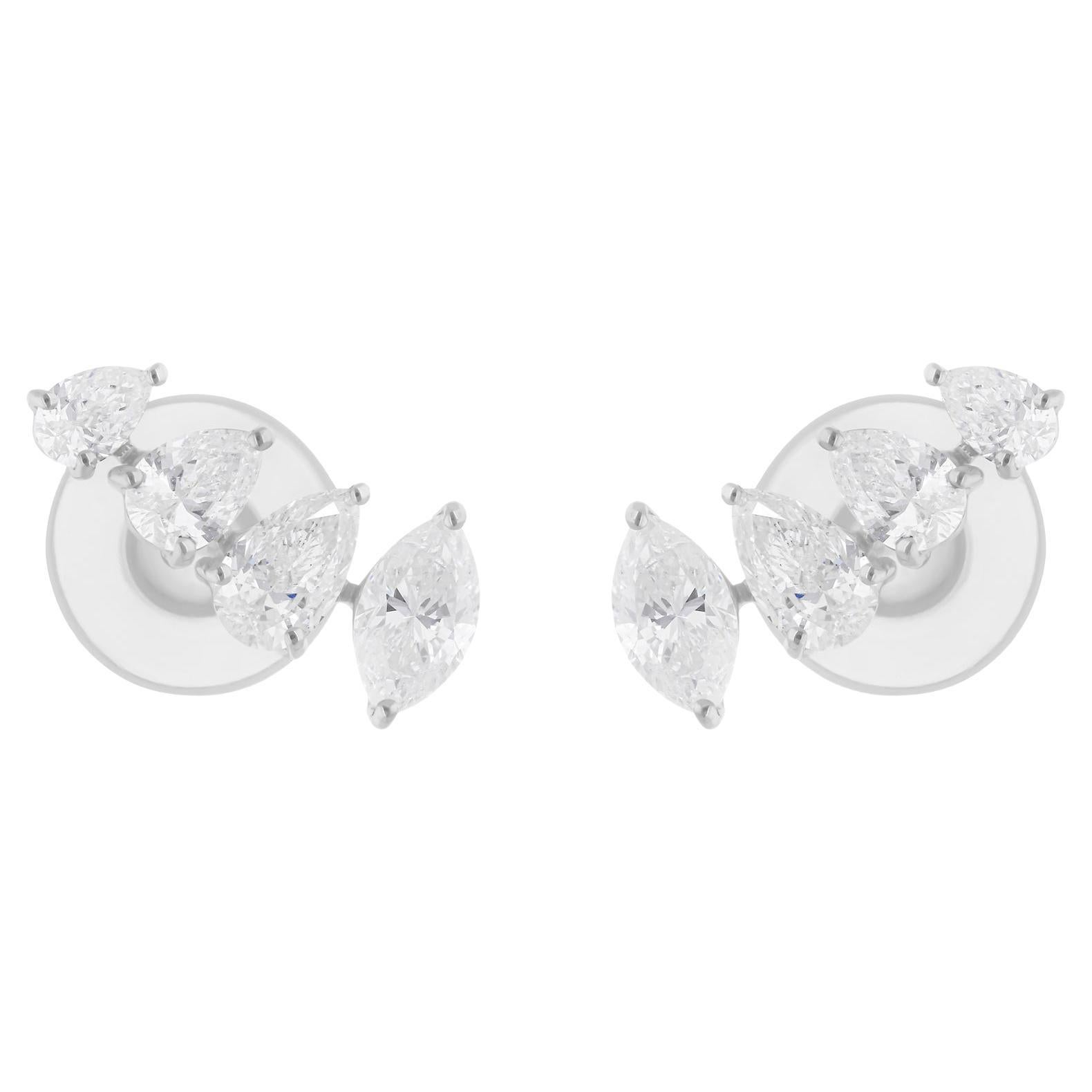 2.25 Carat SI/H Marquise Pear Brilliant Cut Diamond Earrings 14 Karat White Gold