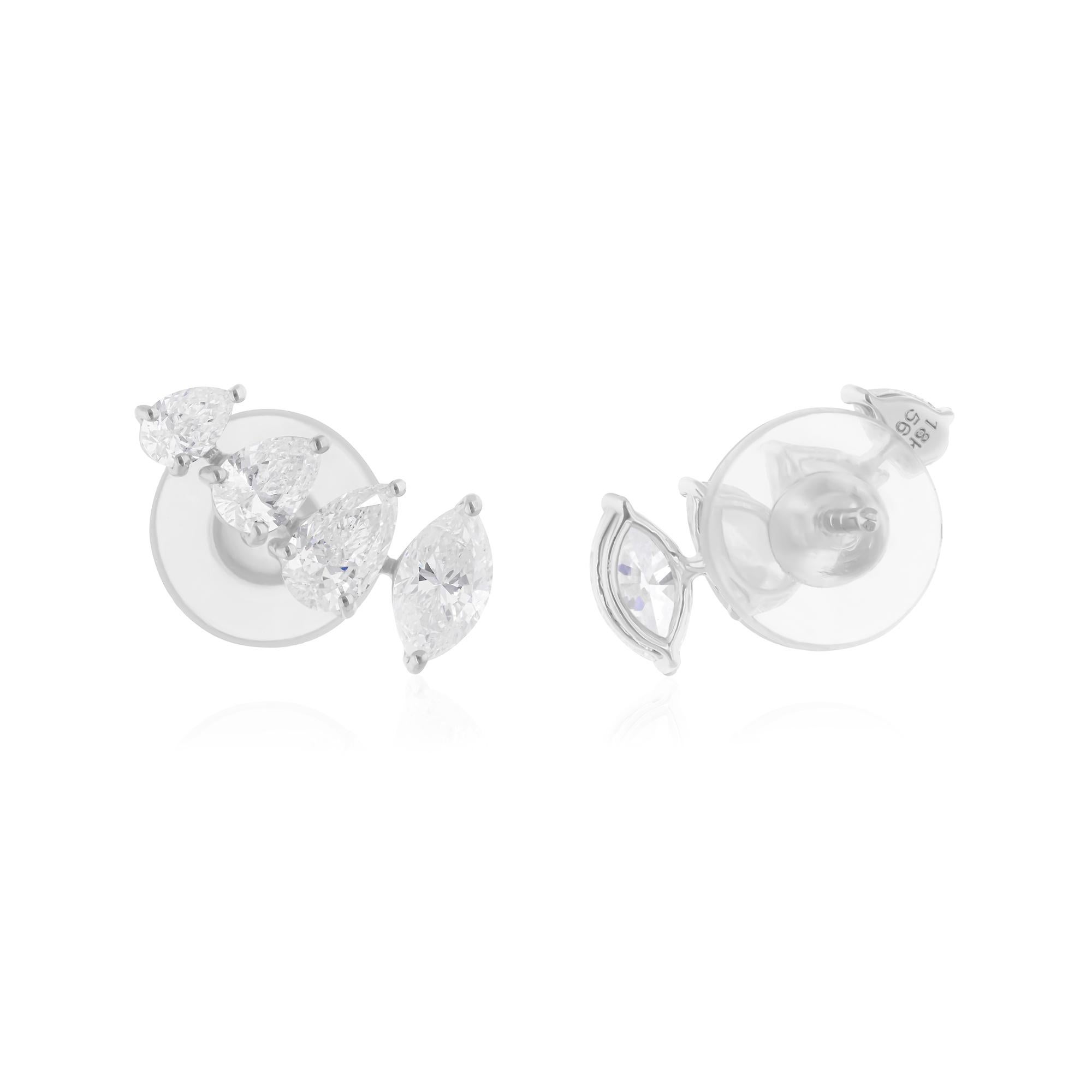 Modern 2.25 Carat SI/H Marquise Pear Brilliant Cut Diamond Earrings 18 Karat White Gold For Sale