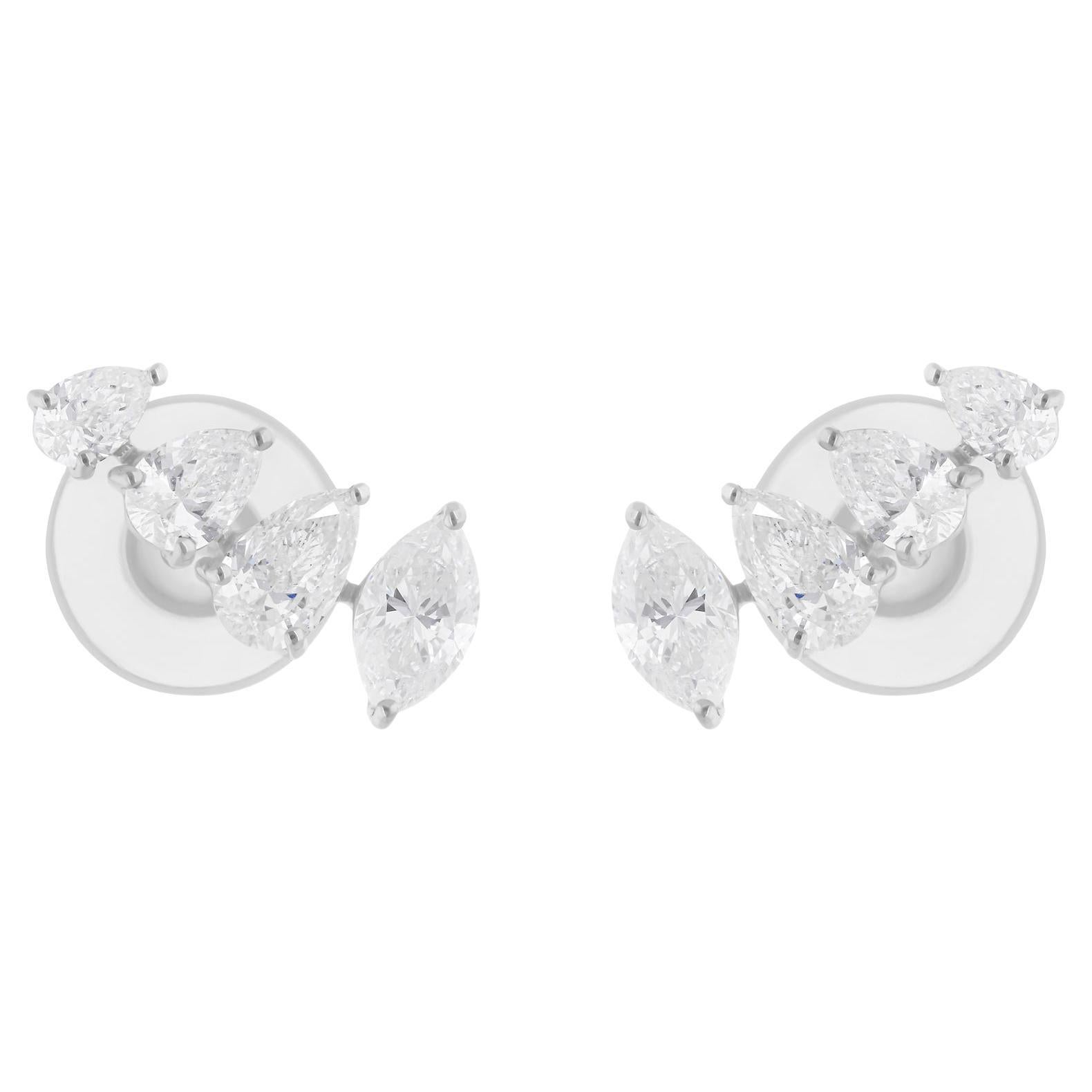 2.25 Carat SI/H Marquise Pear Brilliant Cut Diamond Earrings 18 Karat White Gold