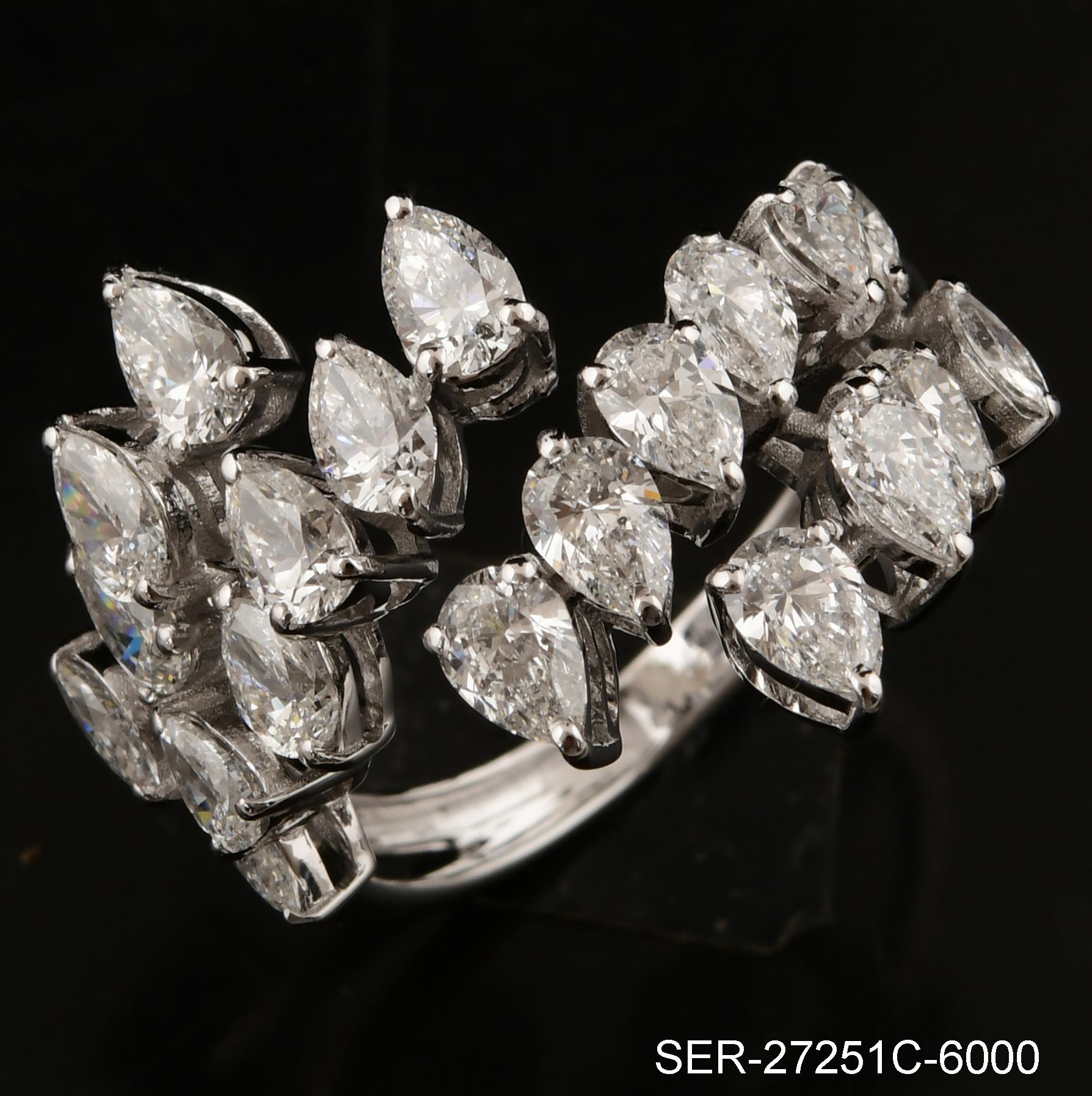 Pear Cut 2.25 Carat SI/H Pear Marquise Shape Diamond Ring 14 Karat White Gold Jewelry For Sale