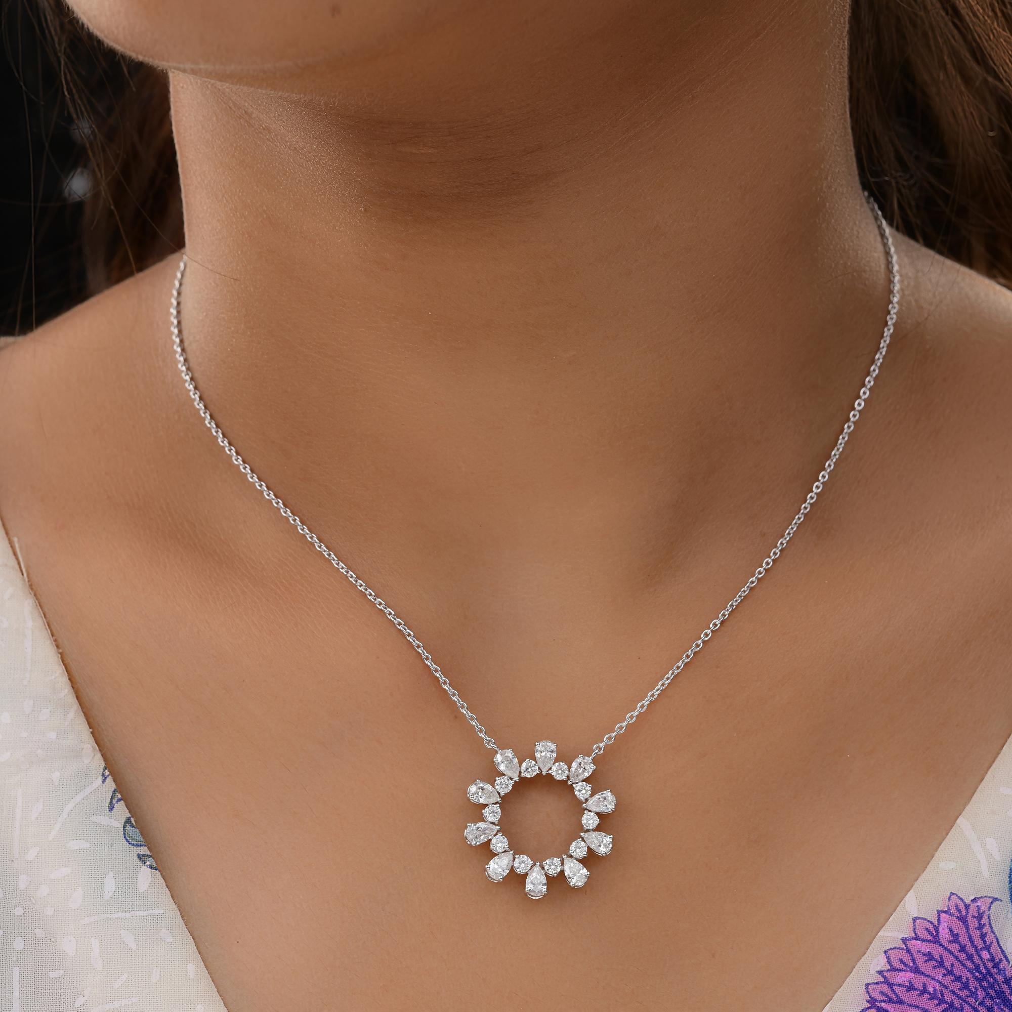 Modern 2.25 Carat SI/H Pear Round Diamond Pendant Necklace 14 Karat White Gold Jewelry For Sale