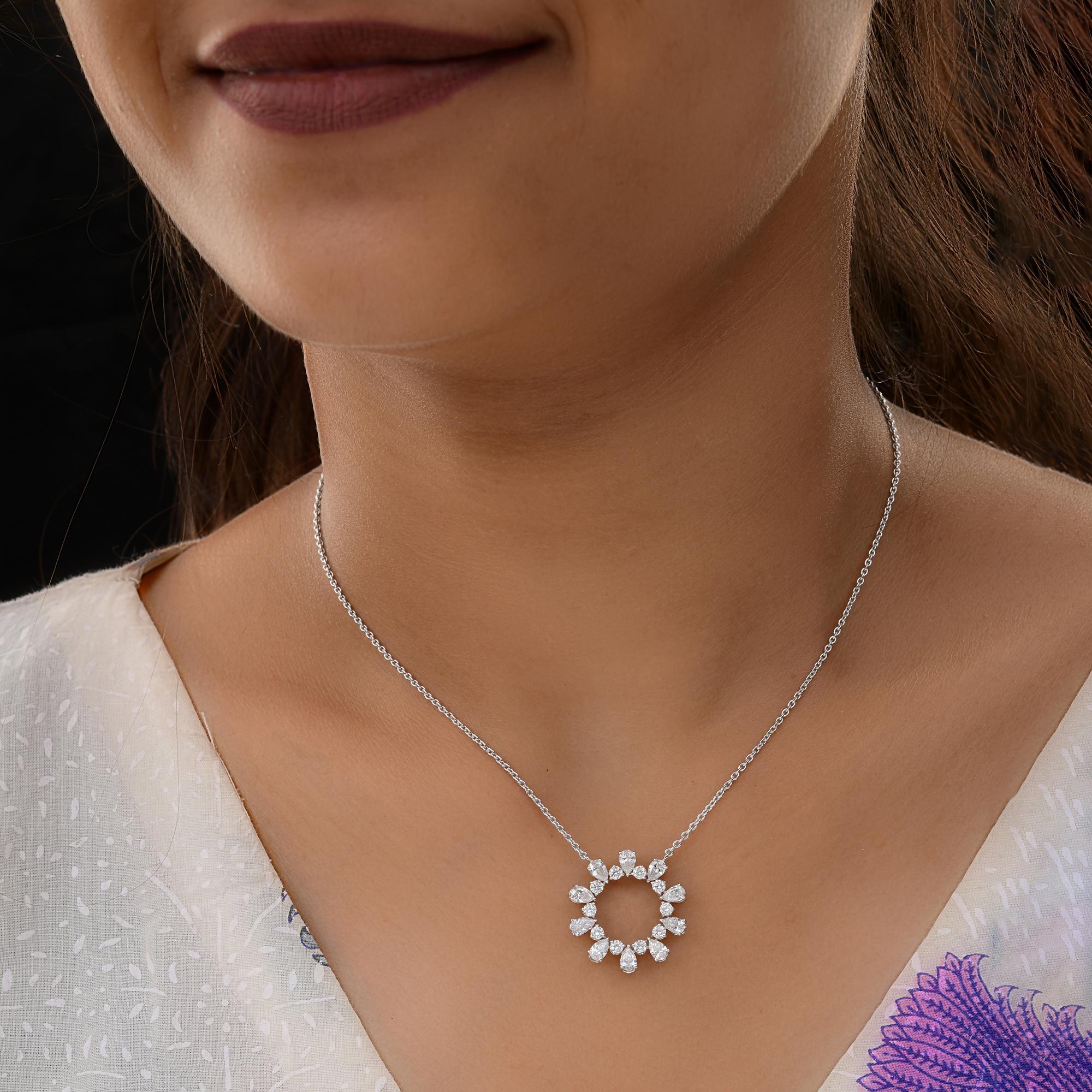 Pear Cut 2.25 Carat SI/H Pear Round Diamond Pendant Necklace 14 Karat White Gold Jewelry For Sale