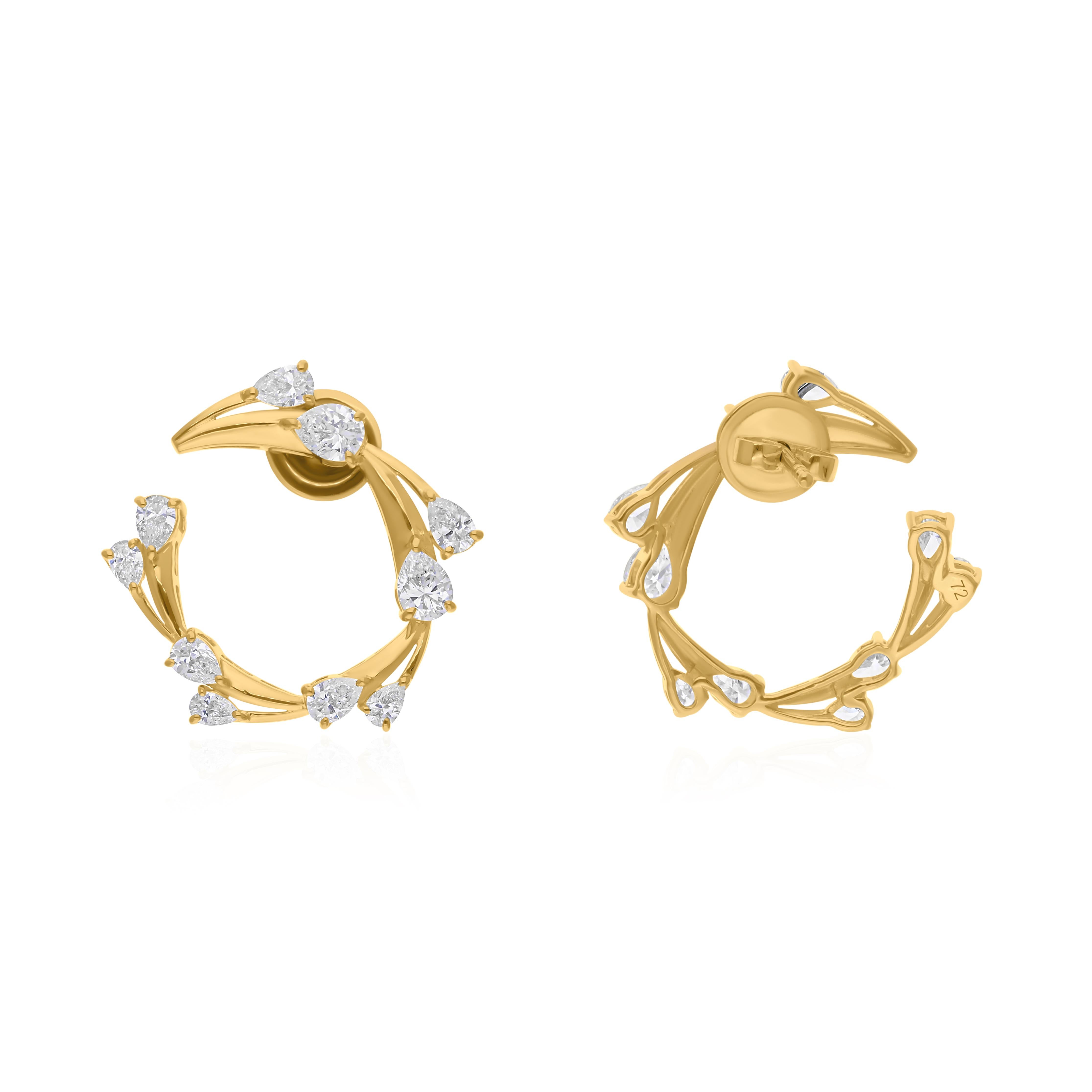 Taglio a goccia Orecchini a cerchio aperti con diamante da 2,25 carati SI/HI Gioielli in oro giallo 18 carati in vendita