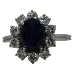 2.25 Carat Sri Lanka Blue Sapphire and Diamonds White 18 Karat Gold Ring