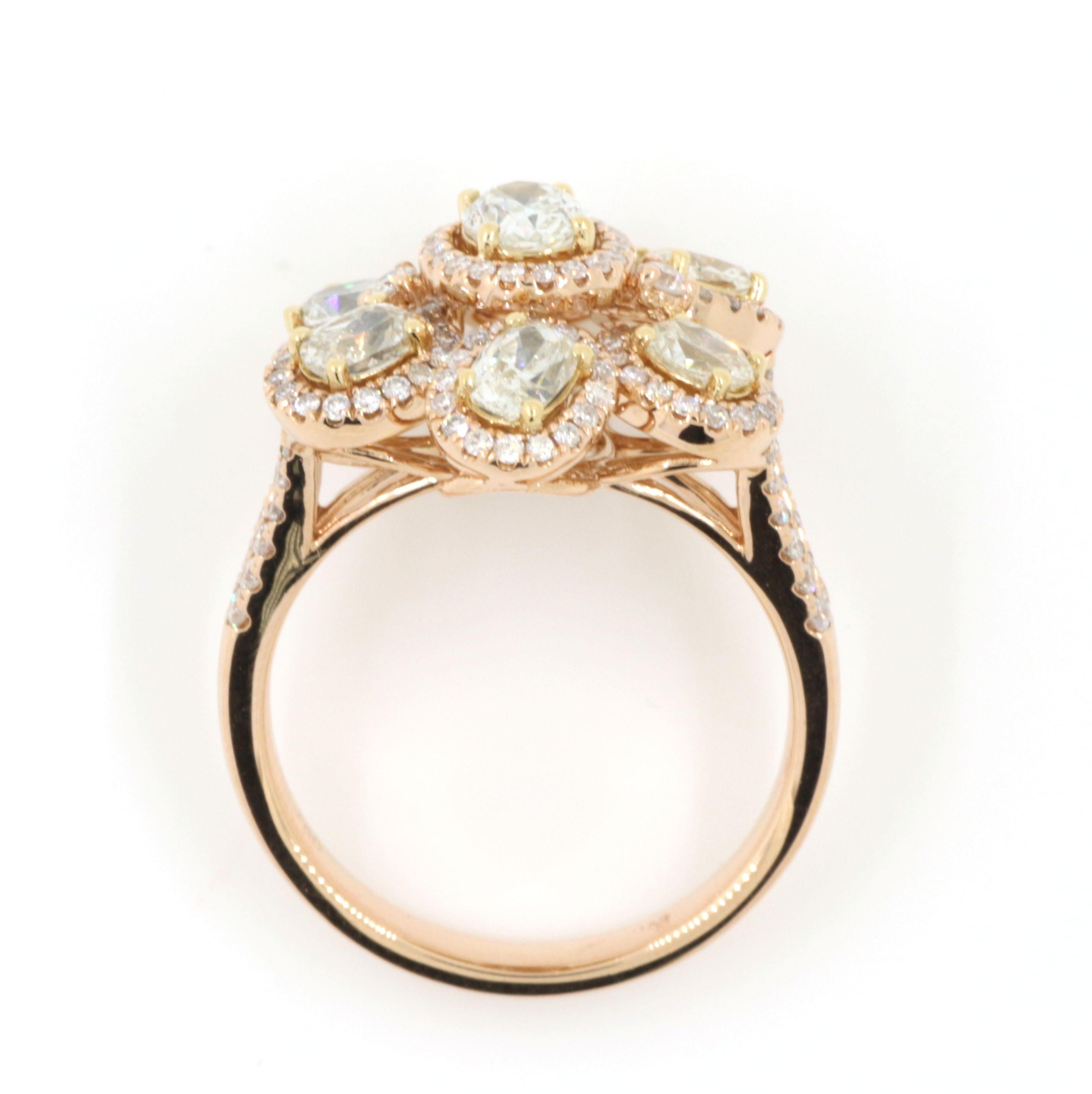 Oval Cut 2.25 Carat T.C.W Diamond Cluster Ring in 18 Karat Rose Gold For Sale