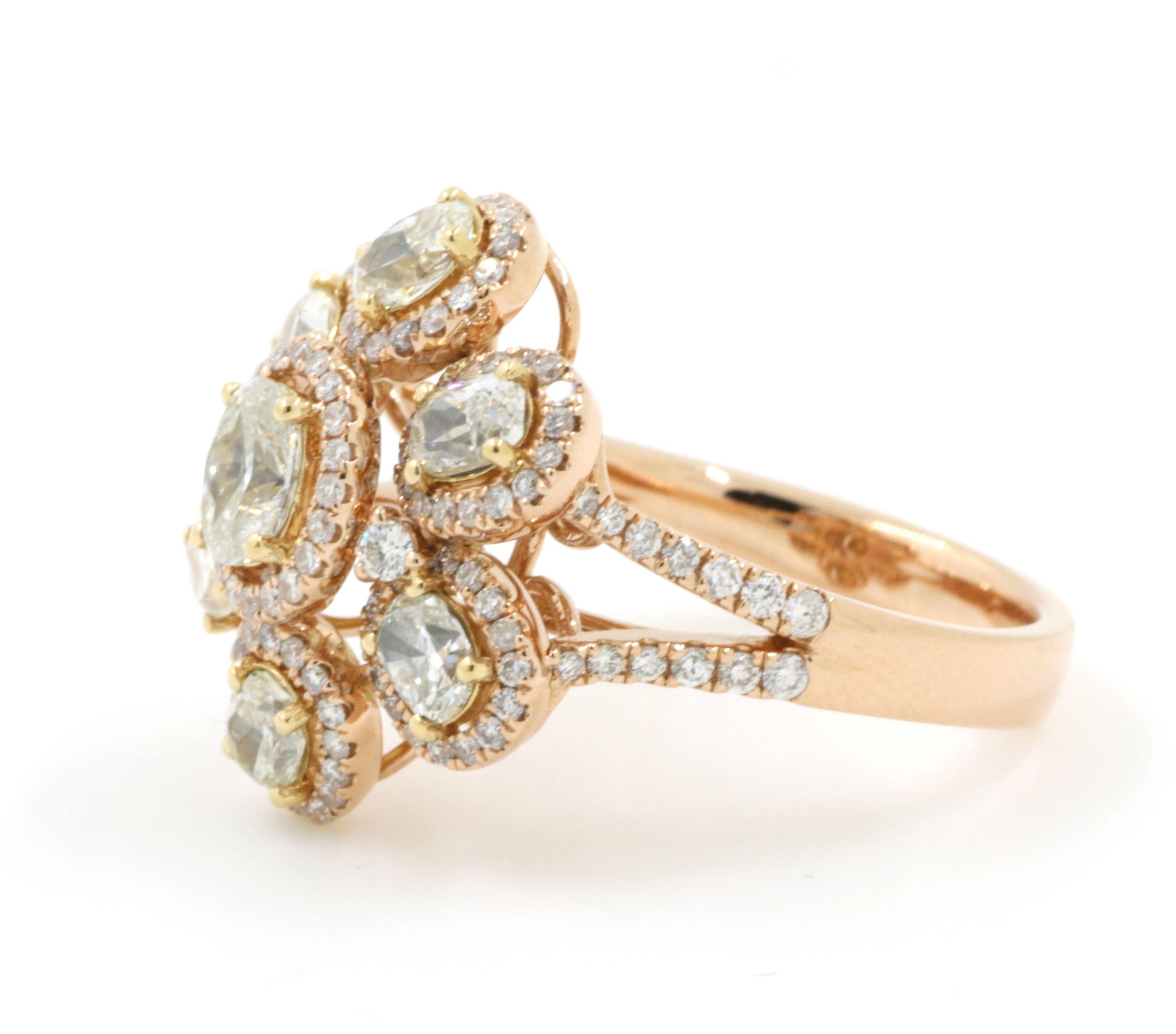Women's 2.25 Carat T.C.W Diamond Cluster Ring in 18 Karat Rose Gold For Sale