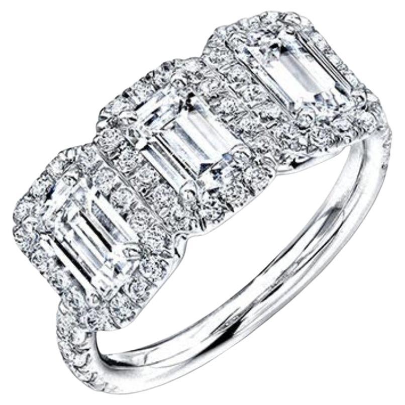 For Sale:  2.25 Carat Three Stone Emerald Cut Engagement Ring