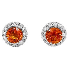 2.25 Carat Total Weight Orange Natural Sapphire Stud Earrings, 14k White Gold