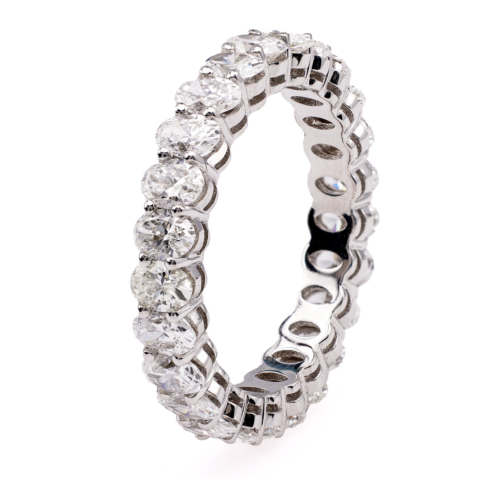 2.25 Carat Total Weight Oval Cut Diamond Platinum Eternity Band For Sale 1