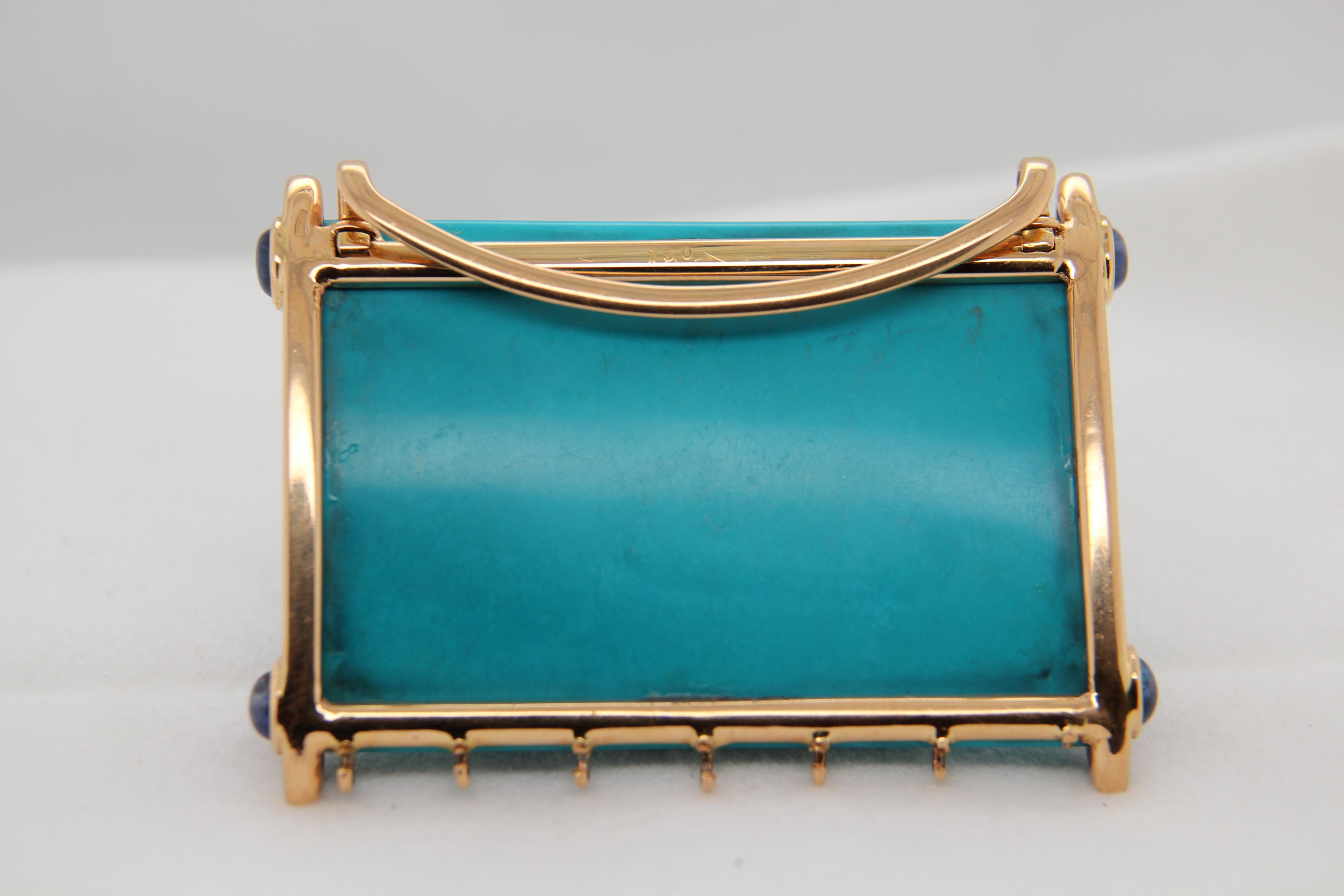 Women's or Men's 225 Carat Turquoise Pendant in 18 Karat Gold
