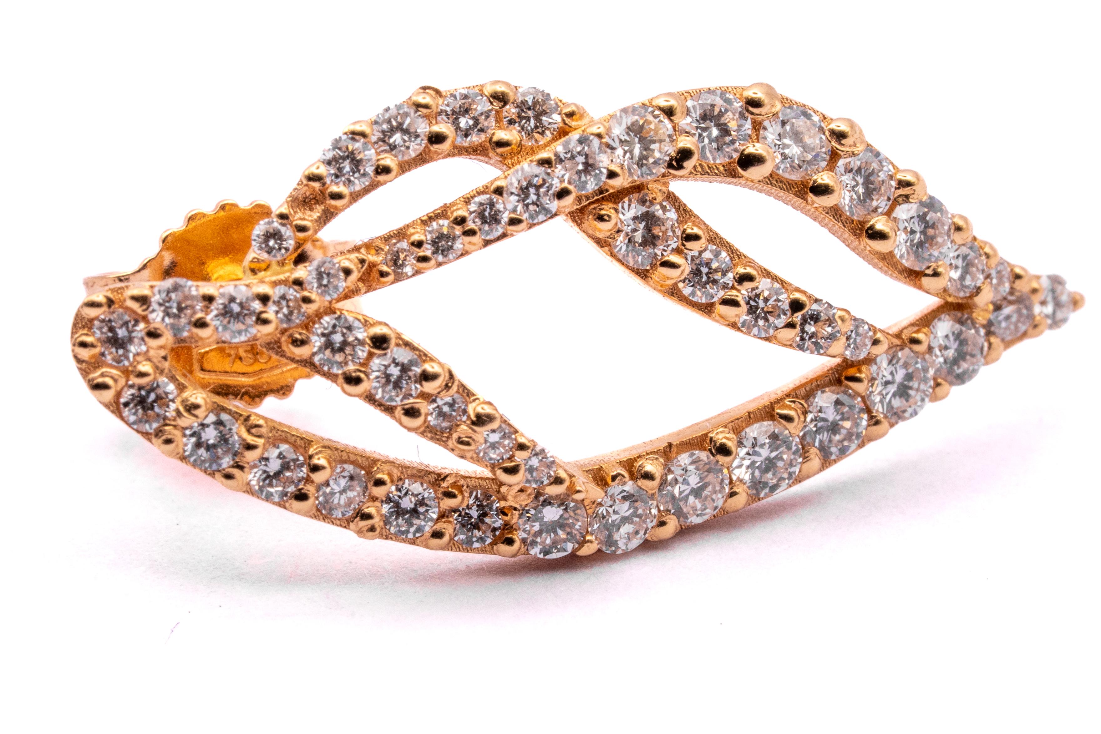 Brilliant Cut 2.25 carat VS G Grams 4, 85 diamonds on 18ct rose gold  Earrings. For Sale