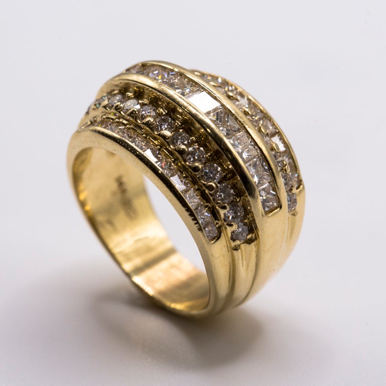 2.25 Carats Diamond 14k Multi Row Ring For Sale at 1stDibs