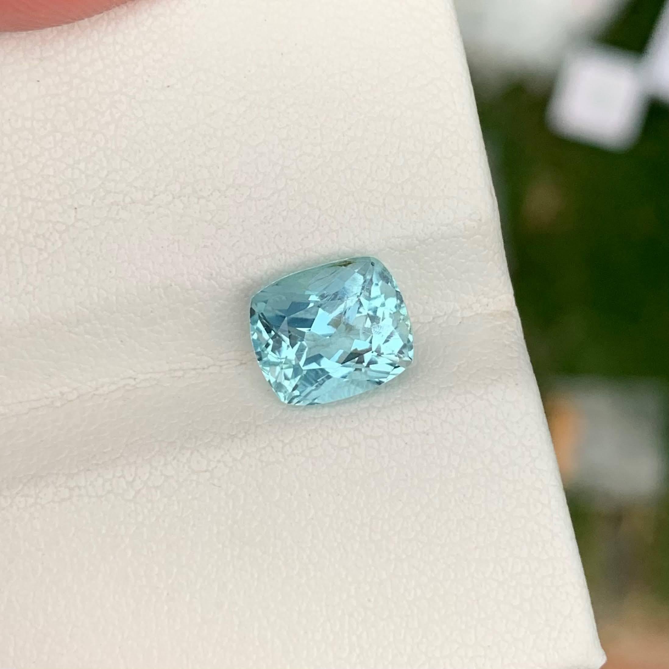Women's or Men's 2.25 Carats Light Blue Aquamarine Stone Cushion Cut Natural Nigerian Gemstone For Sale